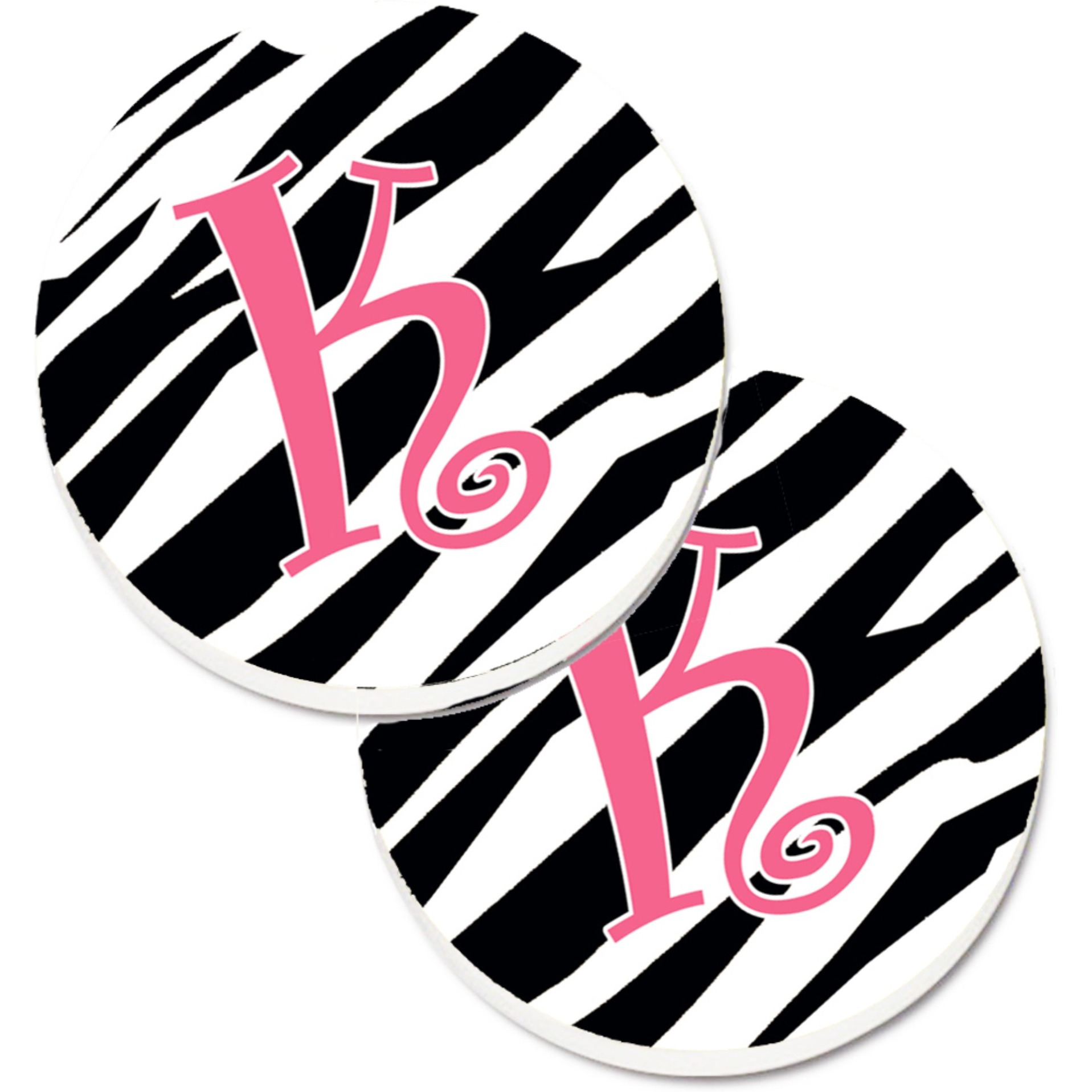 &quotCaroline's Treasures Monogram Initial K Zebra Stripe & Pink Set of 2 Cup Holder Car Coasters CJ1037-KCARC, 2.56, Multicolor"
