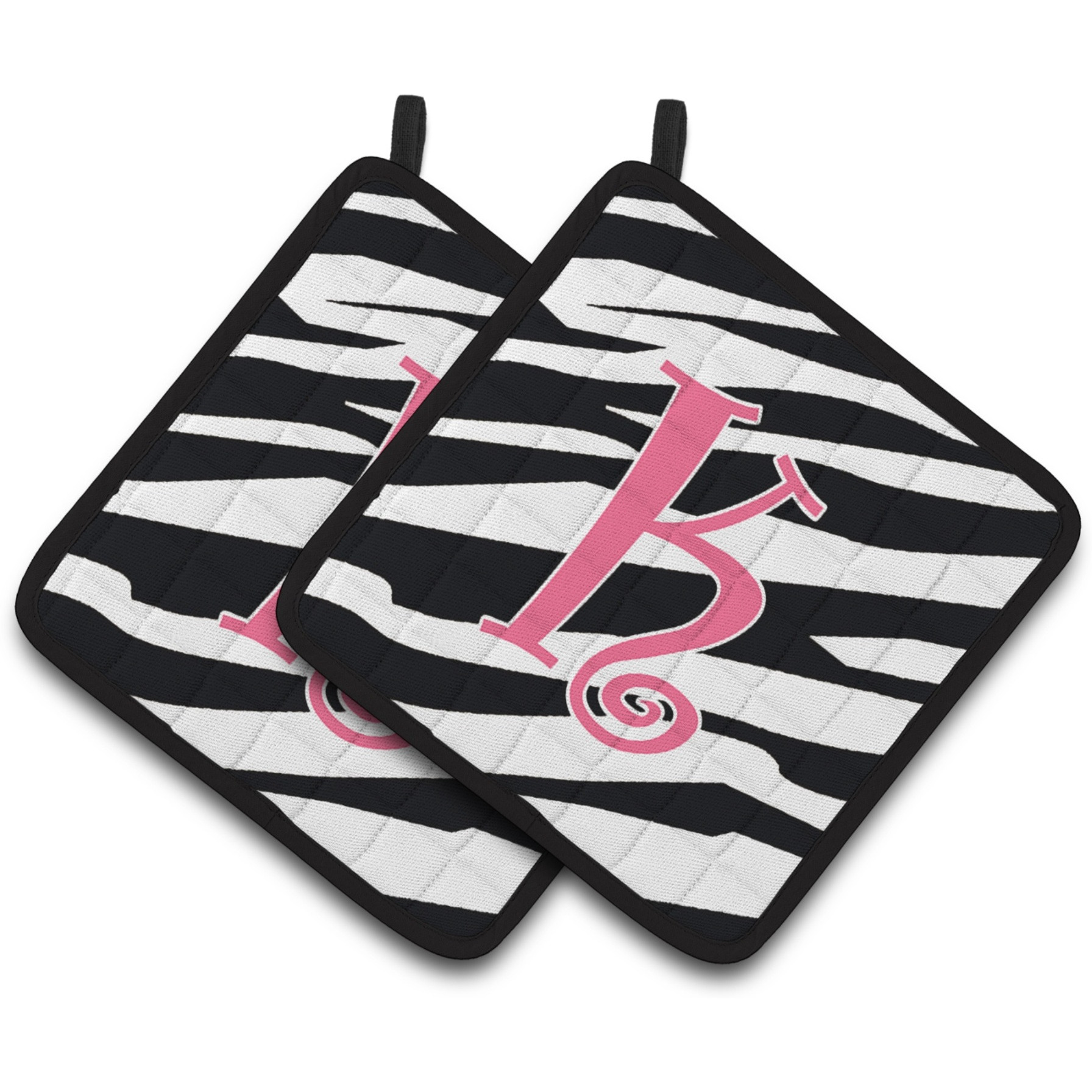 &quotCaroline's Treasures Monogram Initial K Zebra Stripe & Pink Pair of Pot Holders CJ1037-KPTHD, 7.5HX7.5W, Multicolor"