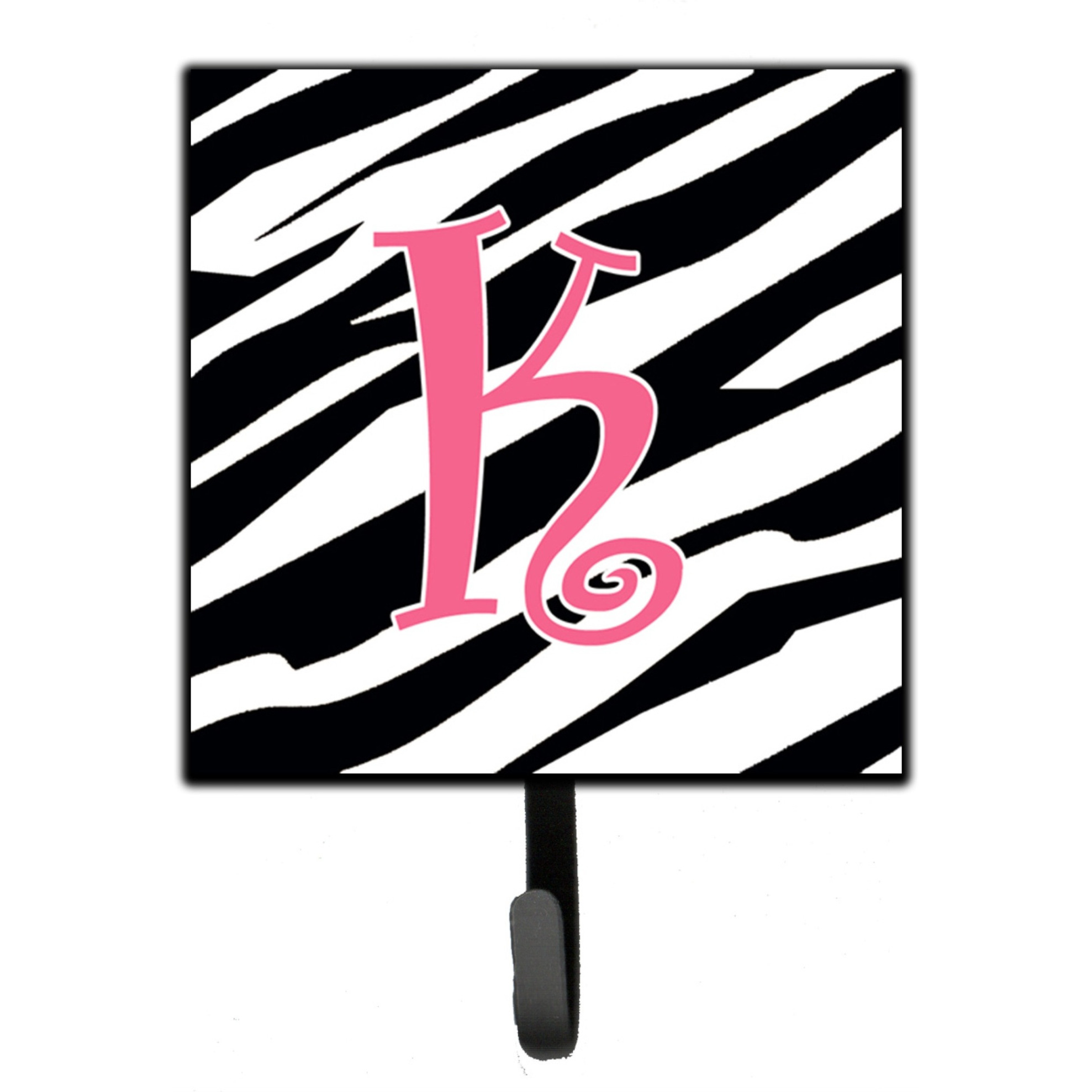 &quotCaroline's Treasures CJ1037-KSH4 Letter K Initial Monogram-Zebra Stripe and Pink Leash Holder or Key Hook, Small, Multicolor"