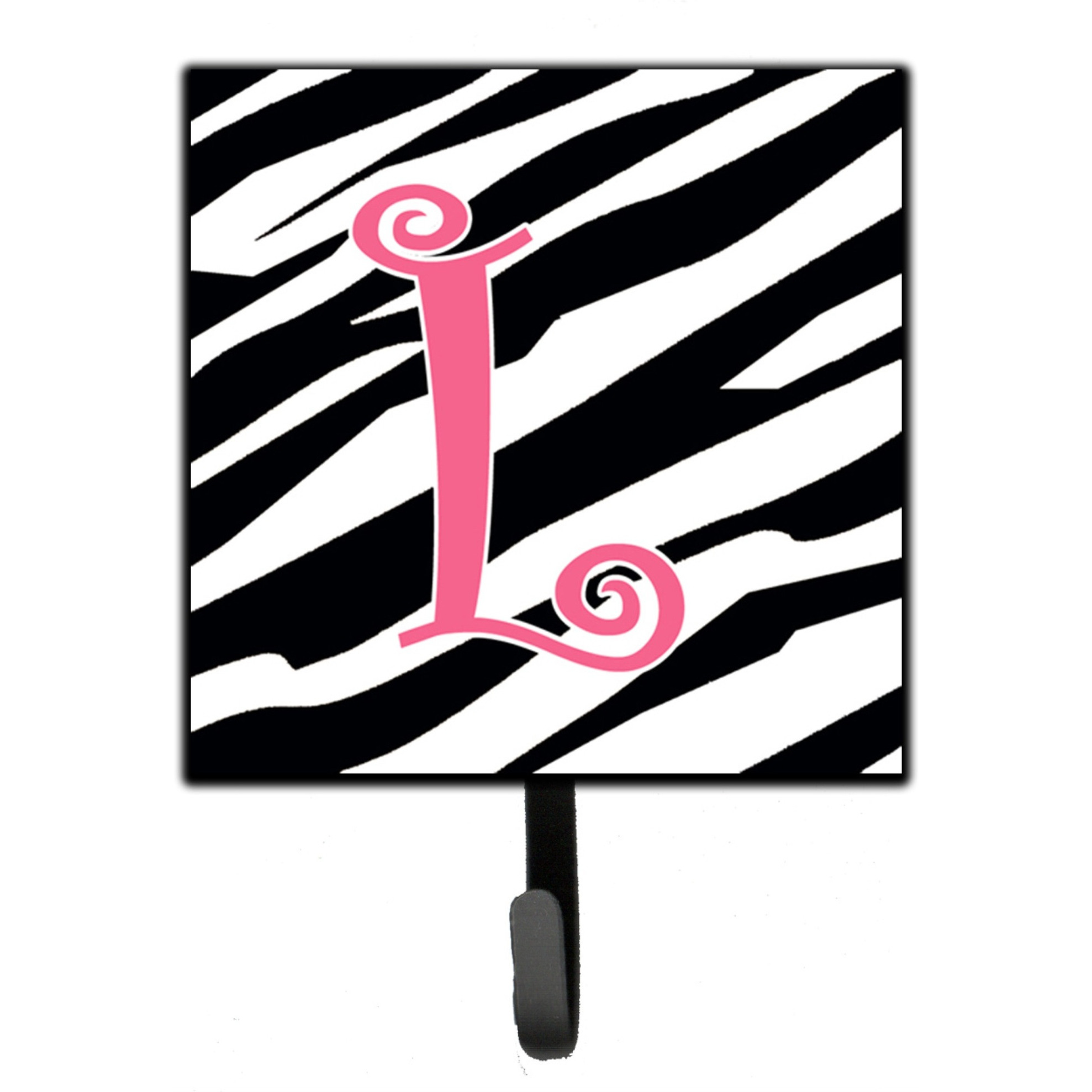 &quotCaroline's Treasures CJ1037-LSH4 Letter L Initial Monogram-Zebra Stripe and Pink Leash Holder or Key Hook, Small, Multicolor"