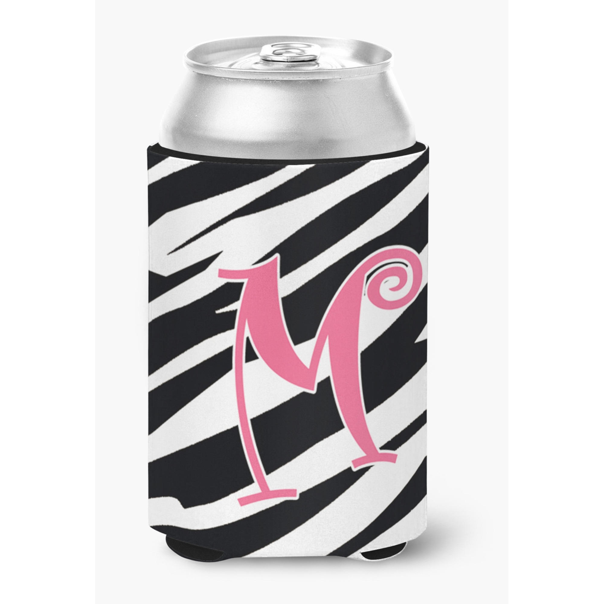 Letter M Initial Monogram - Zebra Stripe and Pink Can or Bottle Beverage Insulator Hugger