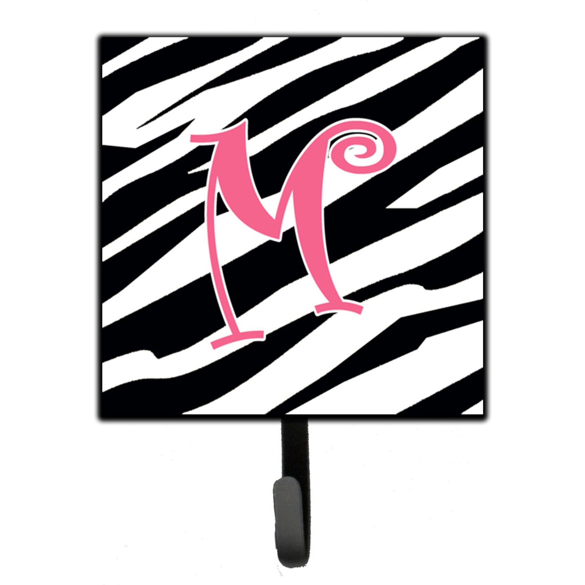 &quotCaroline's Treasures CJ1037-MSH4 Letter M Initial Monogram-Zebra Stripe and Pink Leash Holder or Key Hook, Small, Multicolor"