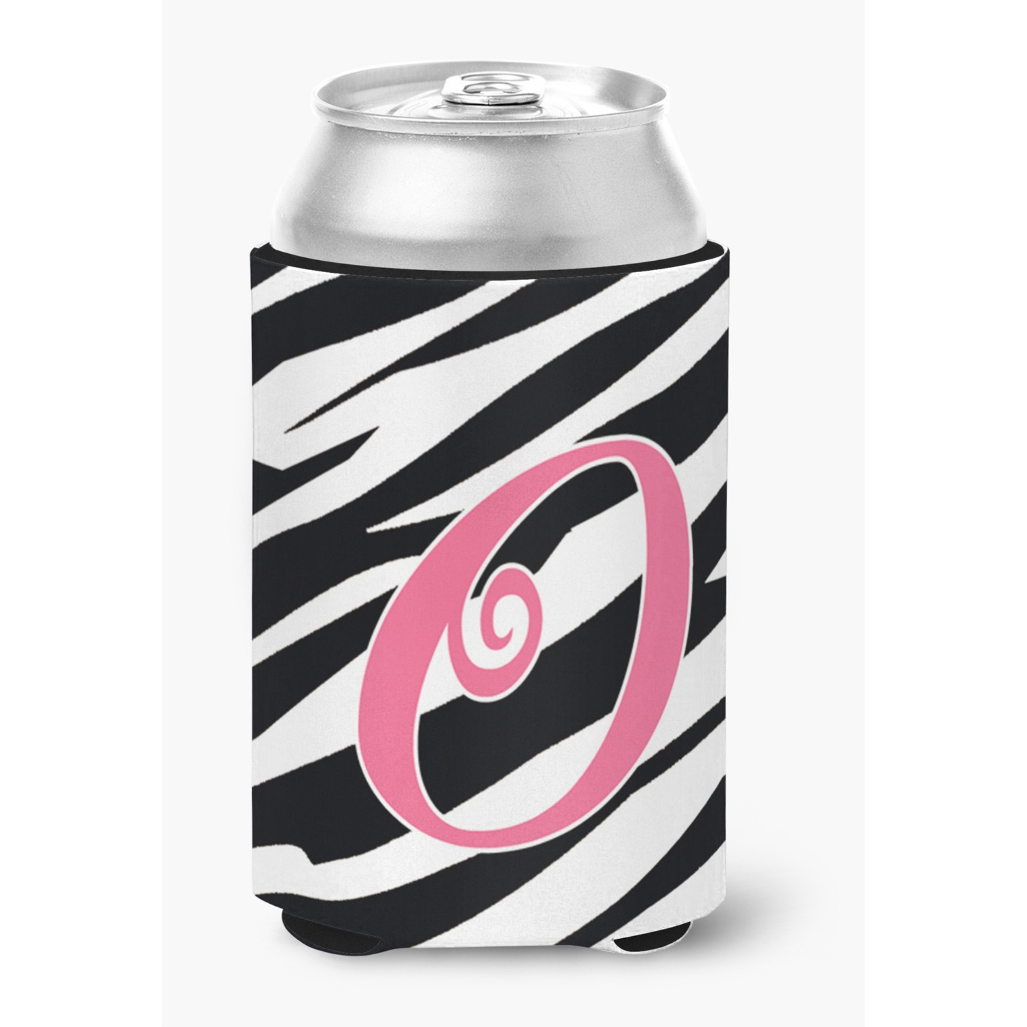 Letter O Initial Monogram - Zebra Stripe and Pink Can or Bottle Beverage Insulator Hugger