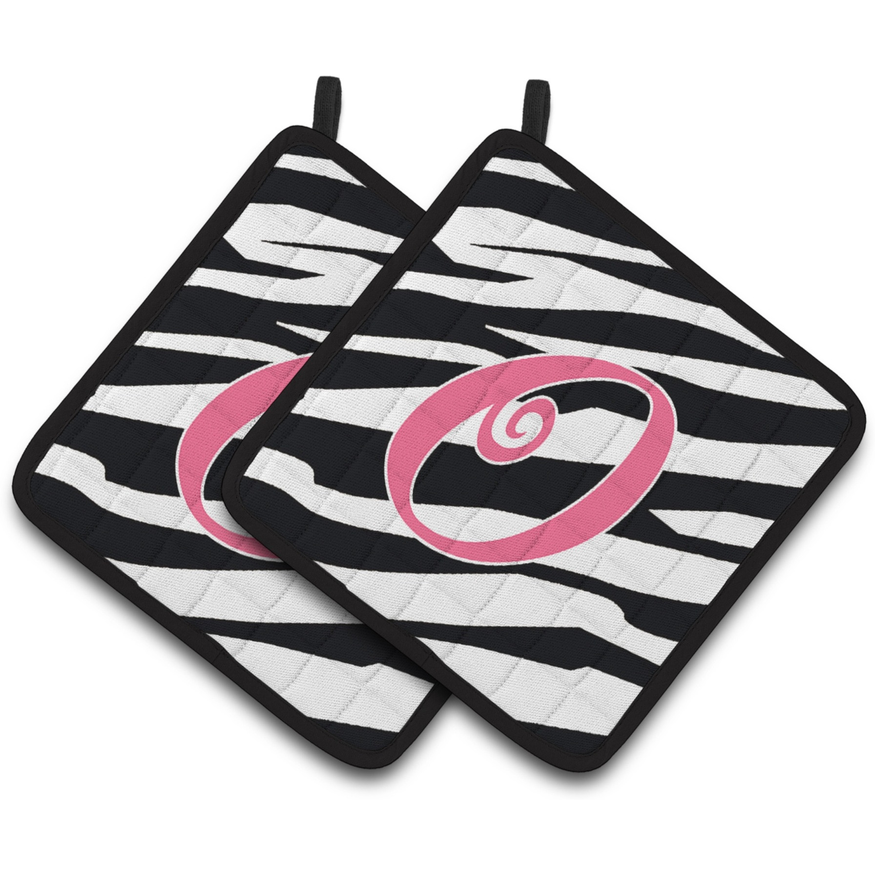 &quotCaroline's Treasures Monogram Initial O Zebra Stripe & Pink Pair of Pot Holders CJ1037-OPTHD, 7.5HX7.5W, Multicolor"