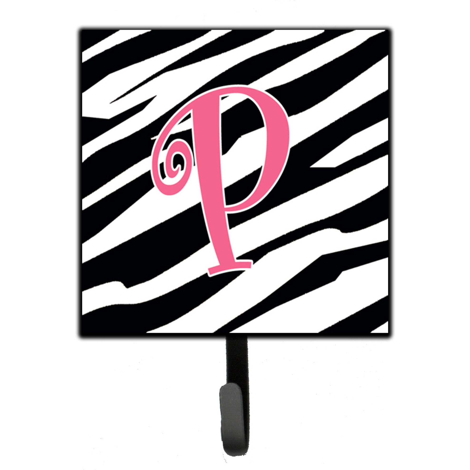 &quotCaroline's Treasures CJ1037-PSH4 Letter P Initial Monogram-Zebra Stripe and Pink Leash Holder or Key Hook, Small, Multicolor"