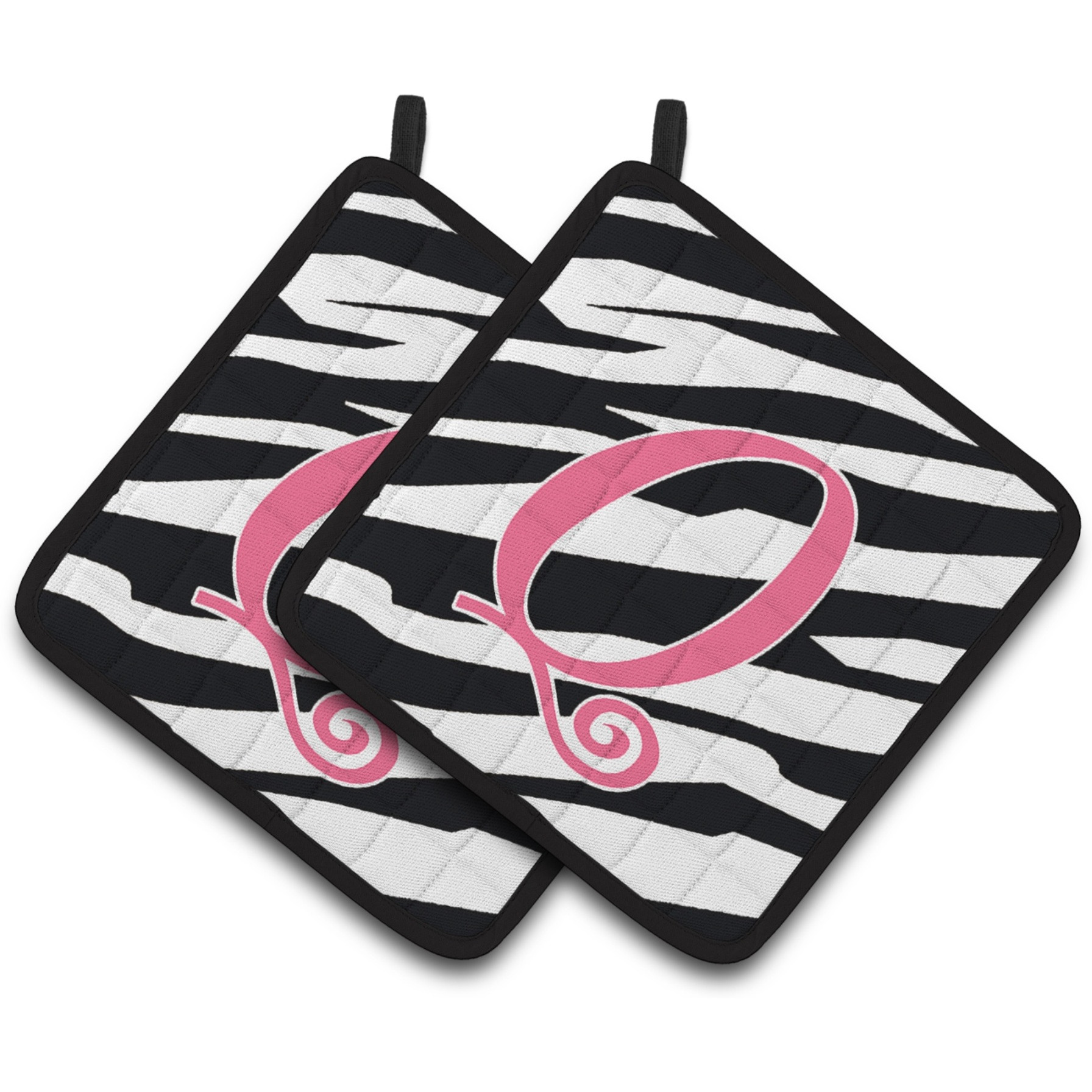 &quotCaroline's Treasures Monogram Initial Q Zebra Stripe & Pink Pair of Pot Holders CJ1037-QPTHD, 7.5HX7.5W, Multicolor"