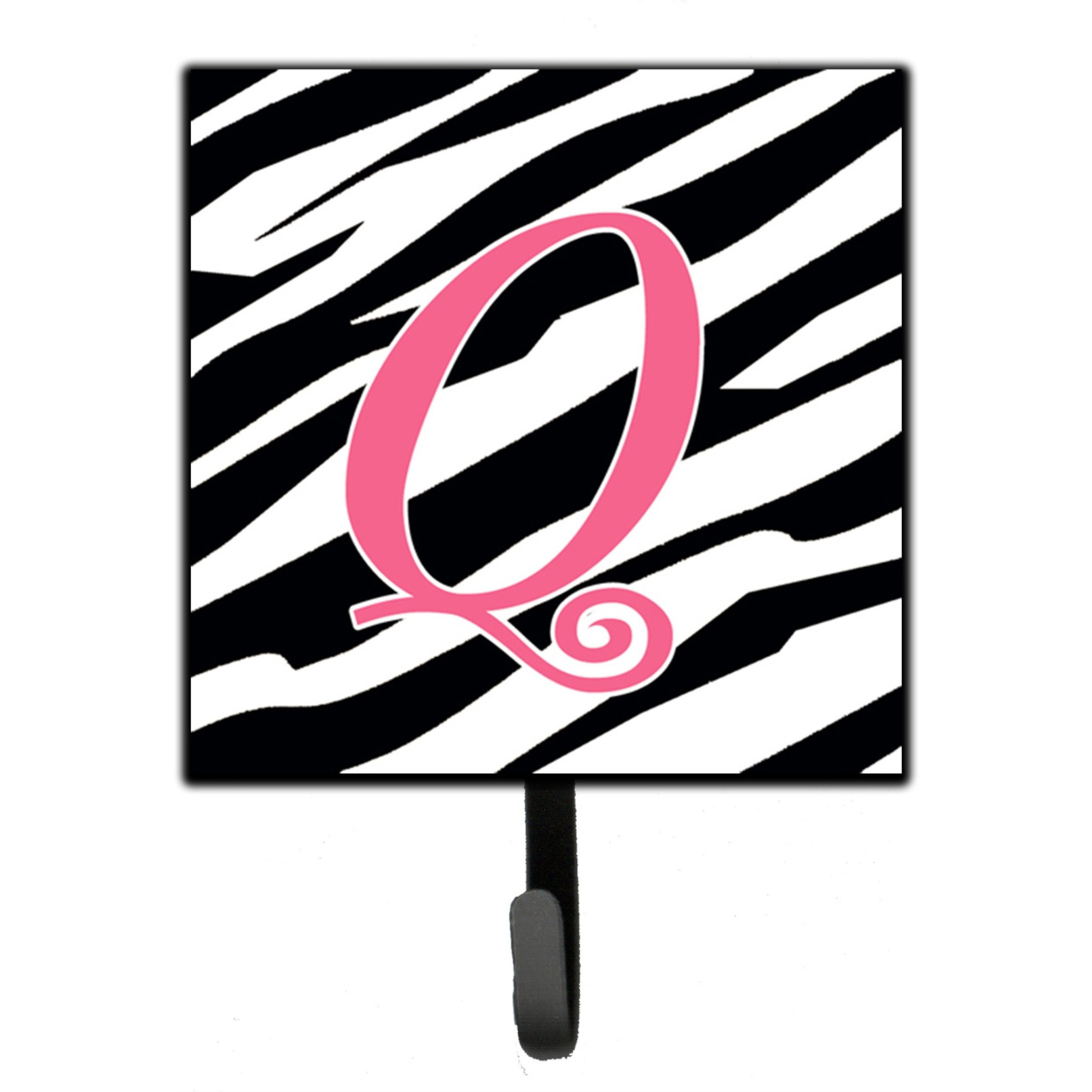 &quotCaroline's Treasures CJ1037-QSH4 Letter Q Initial Monogram-Zebra Stripe and Pink Leash Holder or Key Hook, Small, Multicolor"
