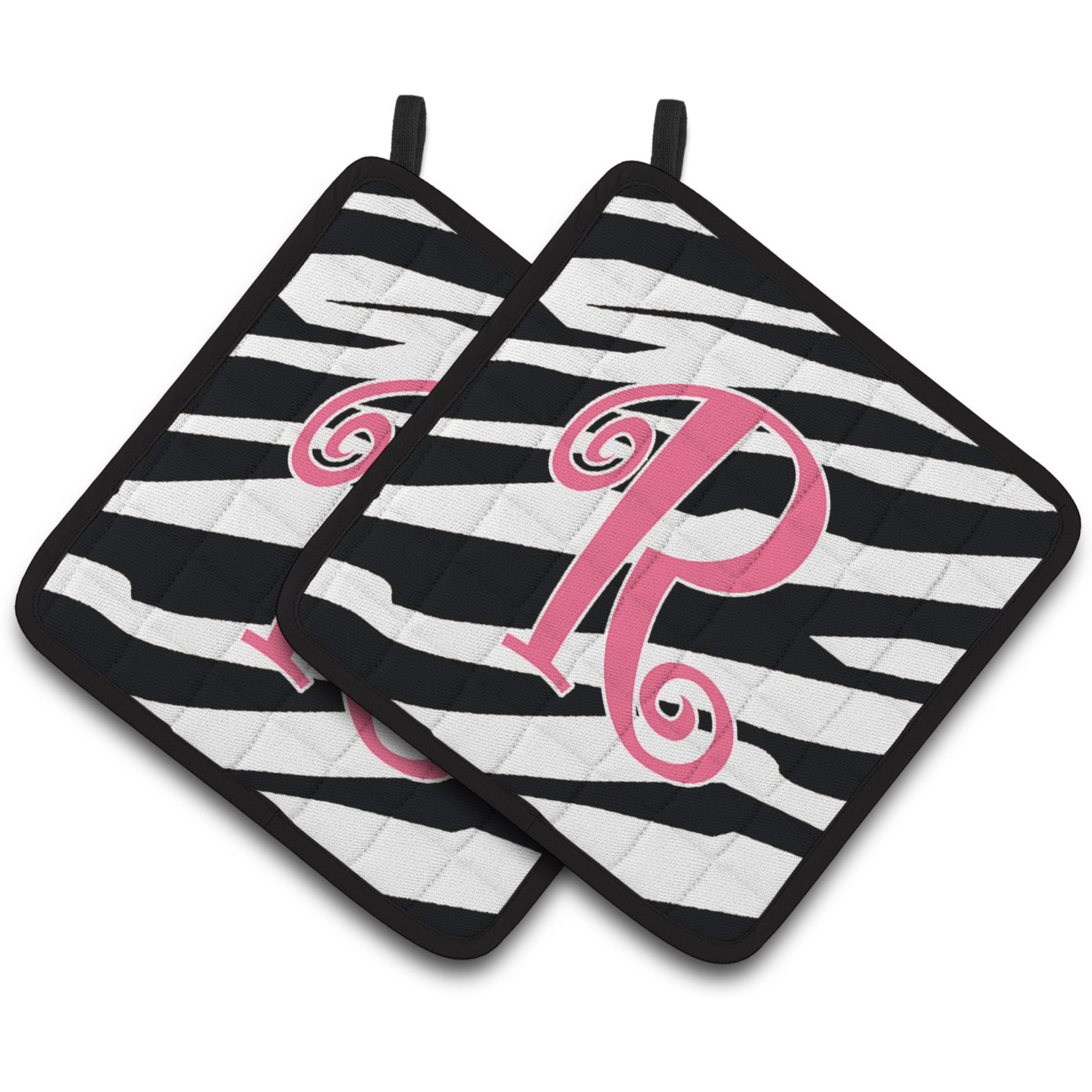 &quotCaroline's Treasures Monogram Initial R Zebra Stripe & Pink Pair of Pot Holders CJ1037-RPTHD, 7.5HX7.5W, Multicolor"