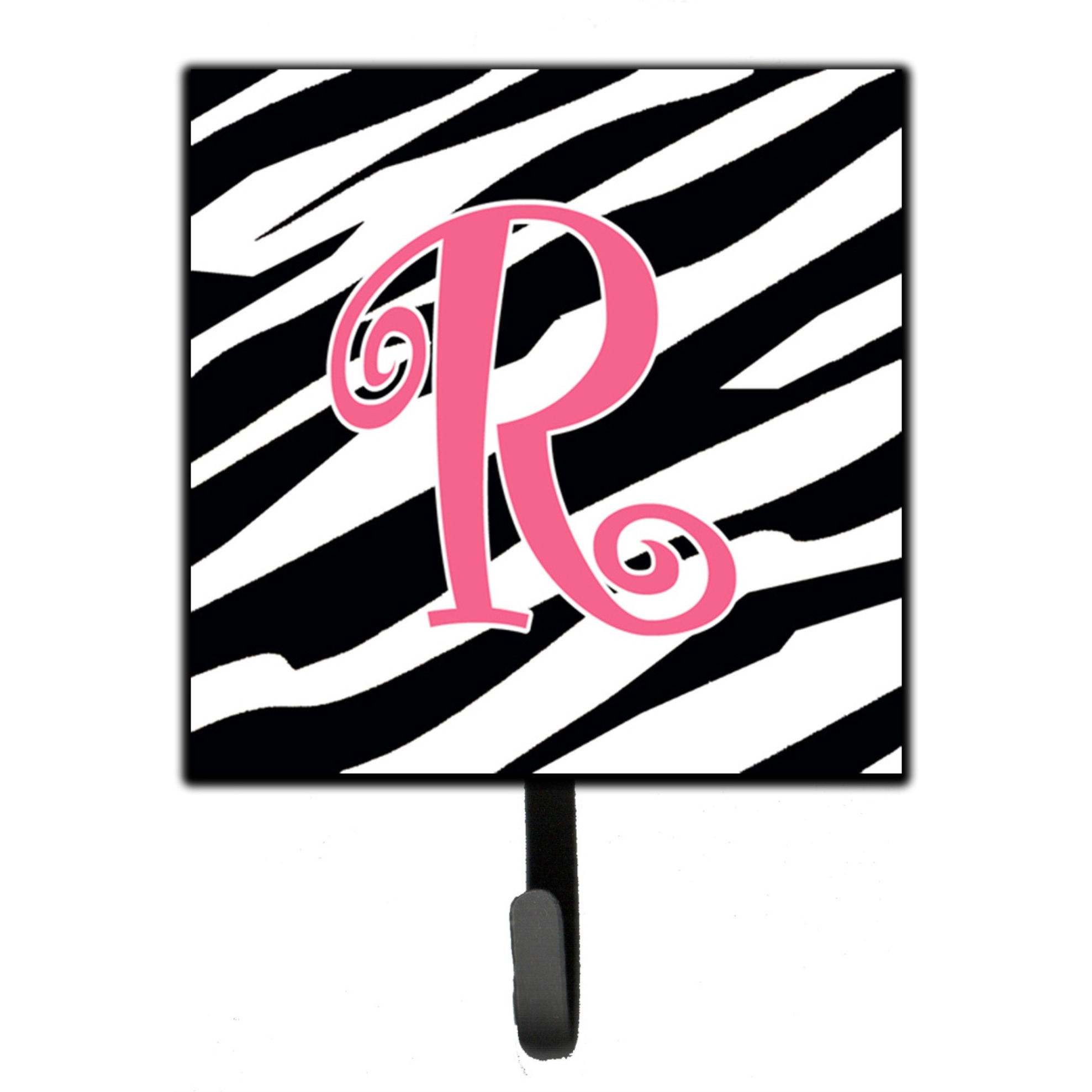 &quotCaroline's Treasures CJ1037-RSH4 Letter R Initial Monogram-Zebra Stripe and Pink Leash Holder or Key Hook, Small, Multicolor"