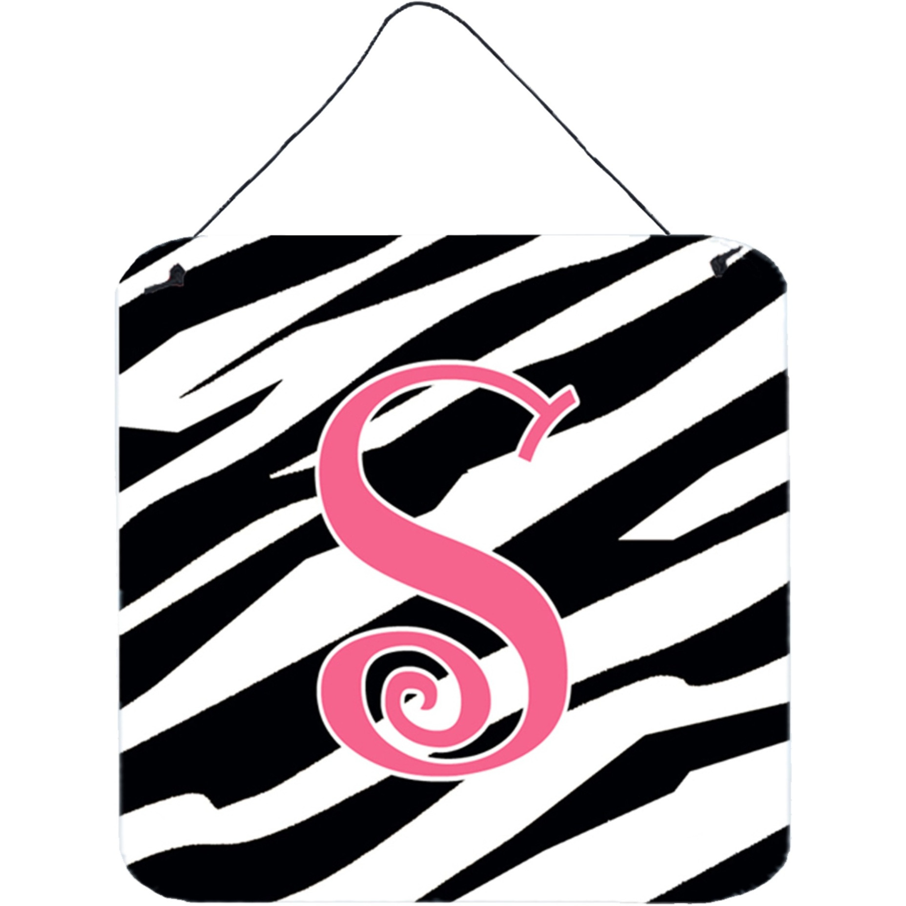 &quotCaroline's Treasures Letter S Initial Zebra Stripe and Pink Wall or Door Hanging Prints, 6 x 6"", Multicolor"