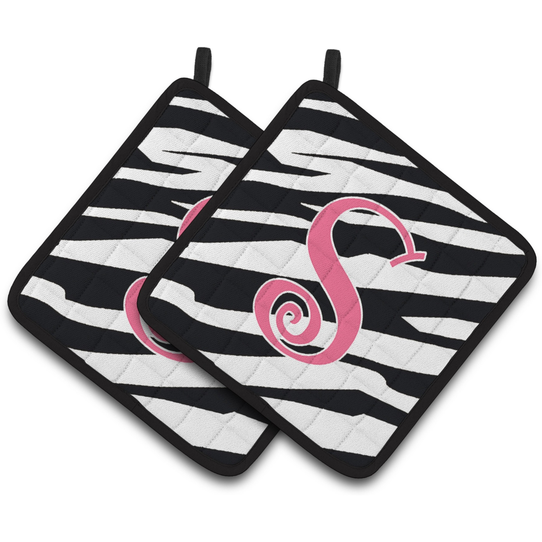 &quotCaroline's Treasures Monogram Initial S Zebra Stripe & Pink Pair of Pot Holders CJ1037-SPTHD, 7.5HX7.5W, Multicolor"