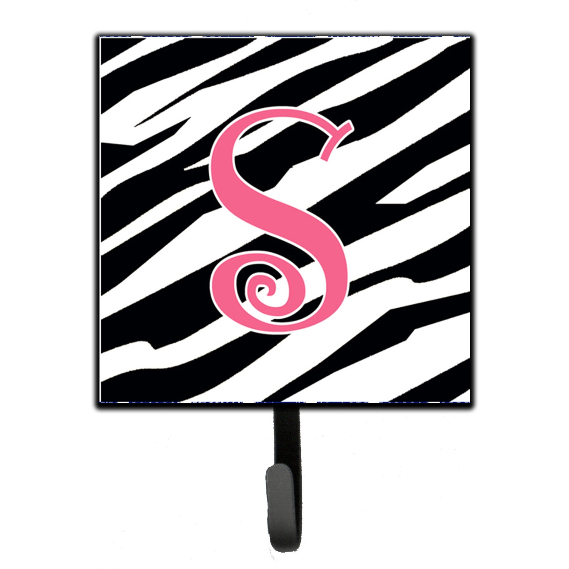 &quotCaroline's Treasures CJ1037-SSH4 Letter S Initial Monogram-Zebra Stripe and Pink Leash Holder or Key Hook, Small, Multicolor"
