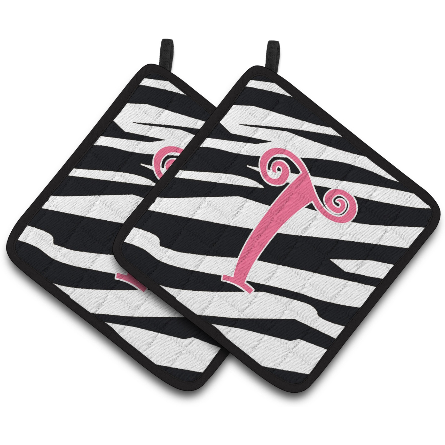 &quotCaroline's Treasures Monogram Initial T Zebra Stripe & Pink Pair of Pot Holders CJ1037-TPTHD, 7.5HX7.5W, Multicolor"