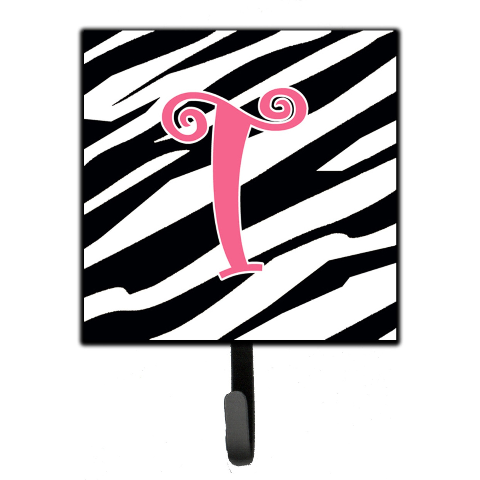 &quotCaroline's Treasures CJ1037-TSH4 Letter T Initial Monogram-Zebra Stripe and Pink Leash Holder or Key Hook, Small, Multicolor"