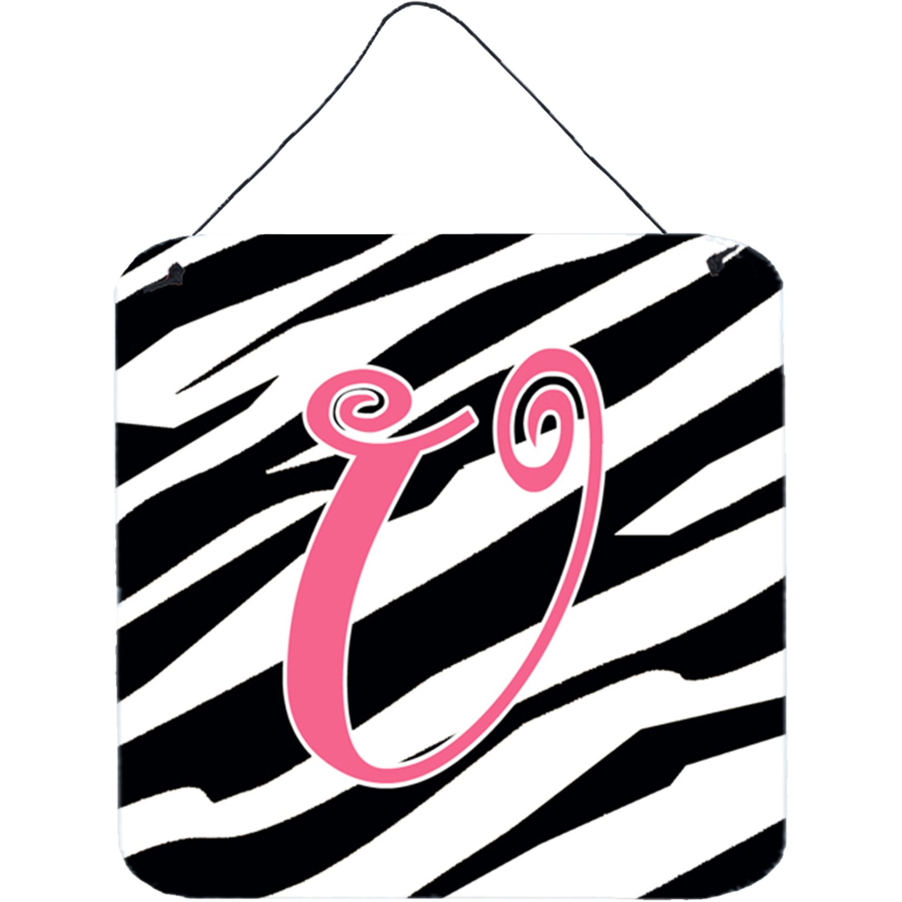 &quotCaroline's Treasures Letter U Initial Zebra Stripe and Pink Wall or Door Hanging Prints, 6 x 6"", Multicolor"