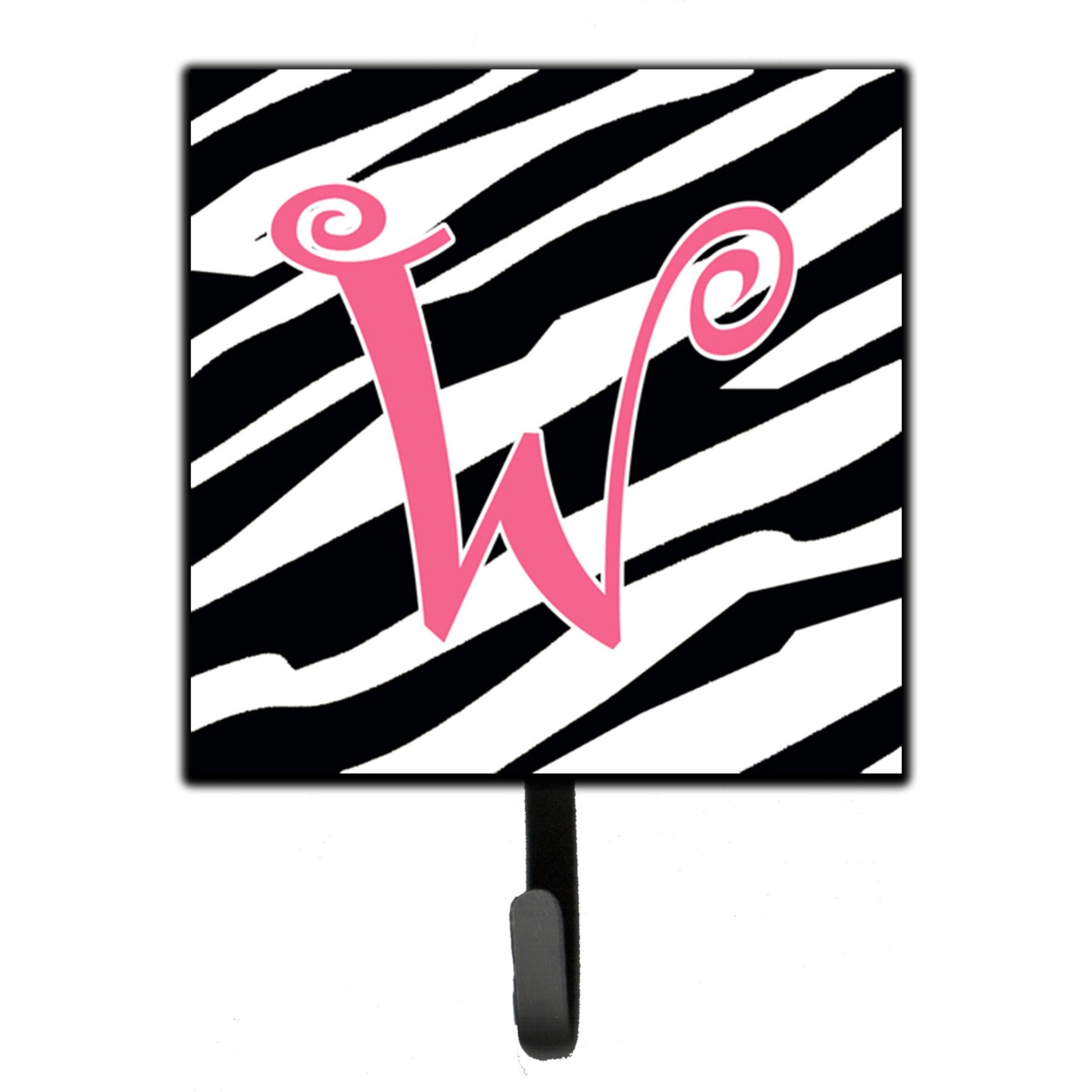 &quotCaroline's Treasures CJ1037-WSH4 Letter W Initial Monogram-Zebra Stripe and Pink Leash Holder or Key Hook, Small, Multicolor"