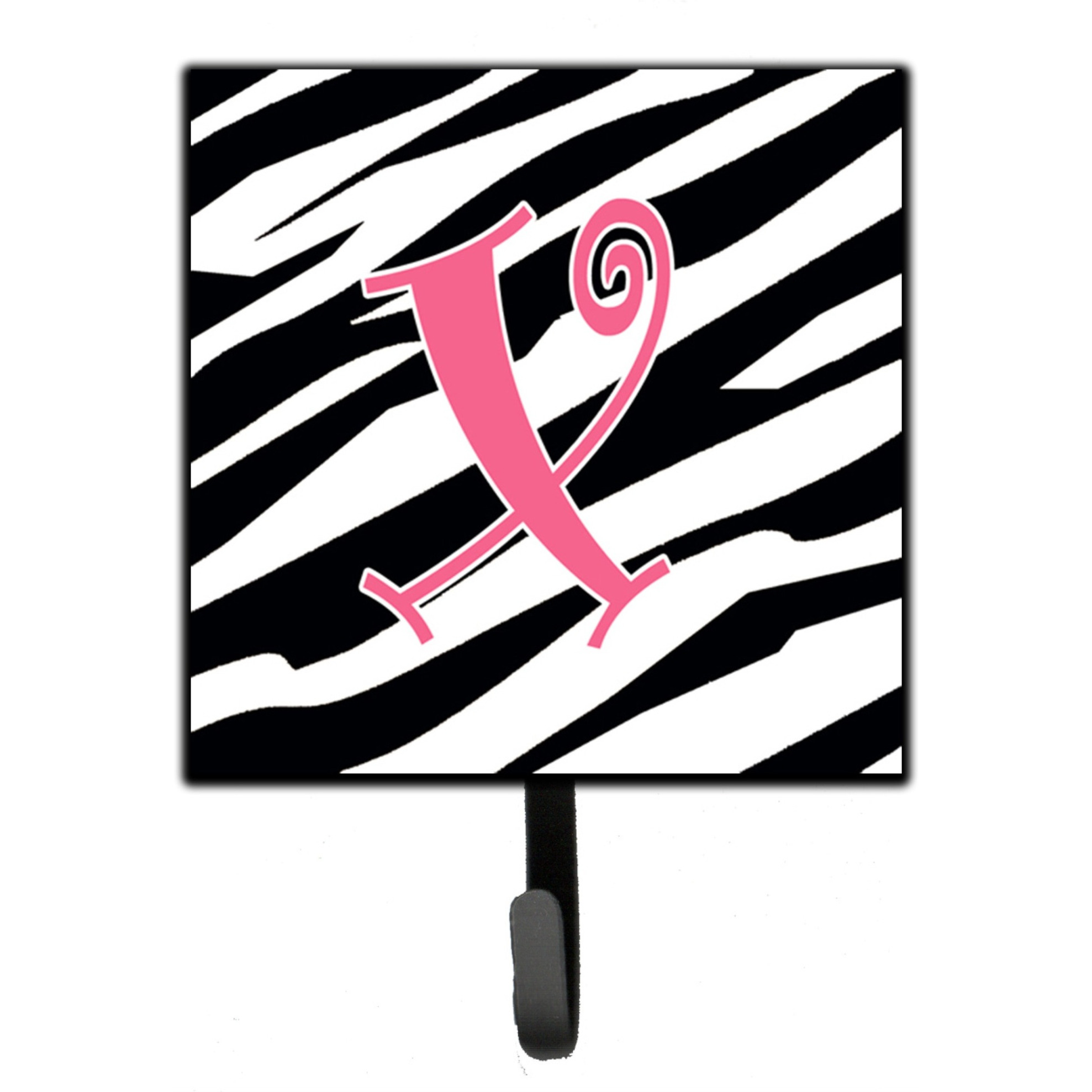 &quotCaroline's Treasures CJ1037-XSH4 Letter X Initial Monogram-Zebra Stripe and Pink Leash Holder or Key Hook, Small, Multicolor"