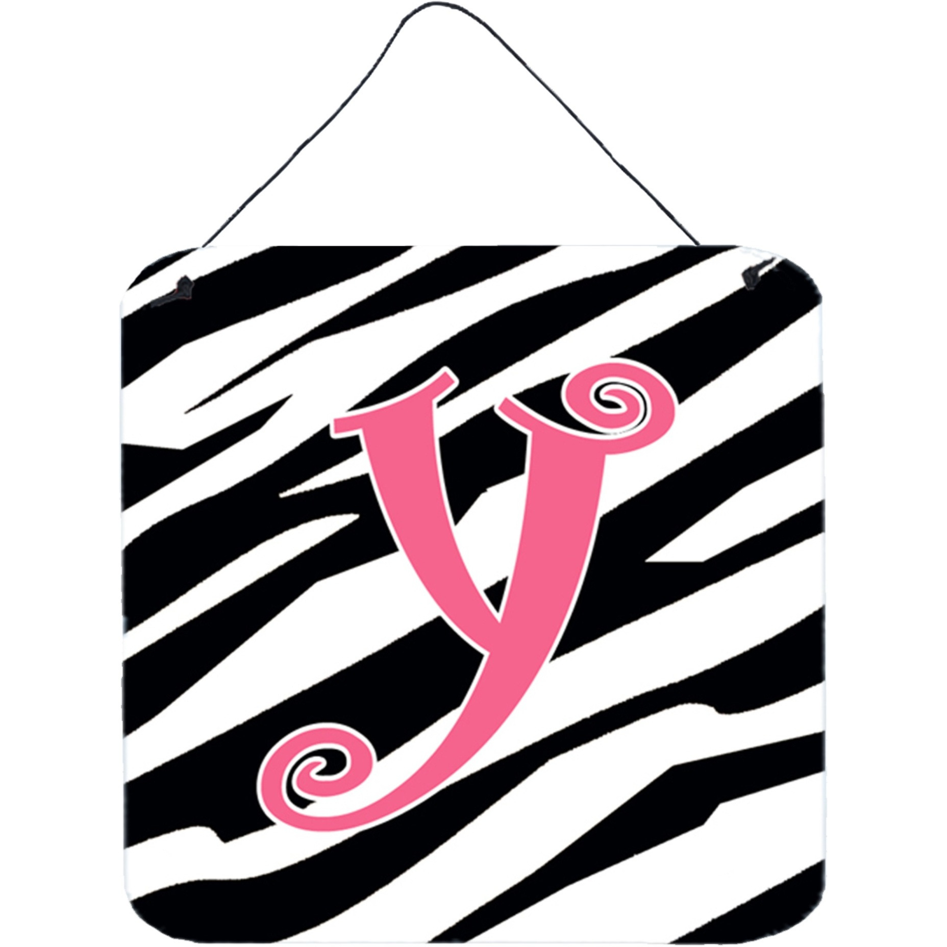 &quotCaroline's Treasures Letter Y Initial Zebra Stripe and Pink Wall or Door Hanging Prints, 6 x 6"", Multicolor"