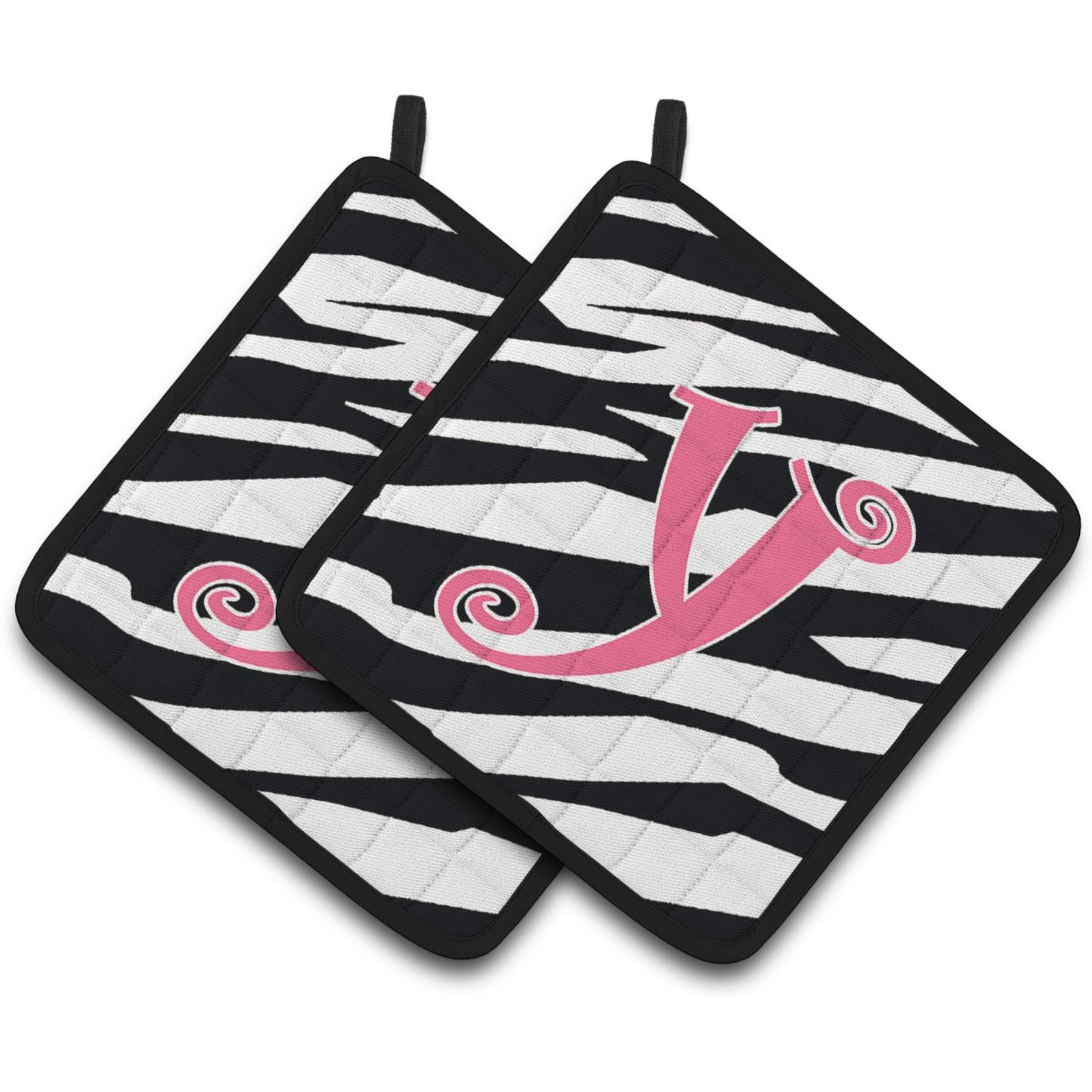 &quotCaroline's Treasures Monogram Initial Y Zebra Stripe & Pink Pair of Pot Holders CJ1037-YPTHD, 7.5HX7.5W, Multicolor"