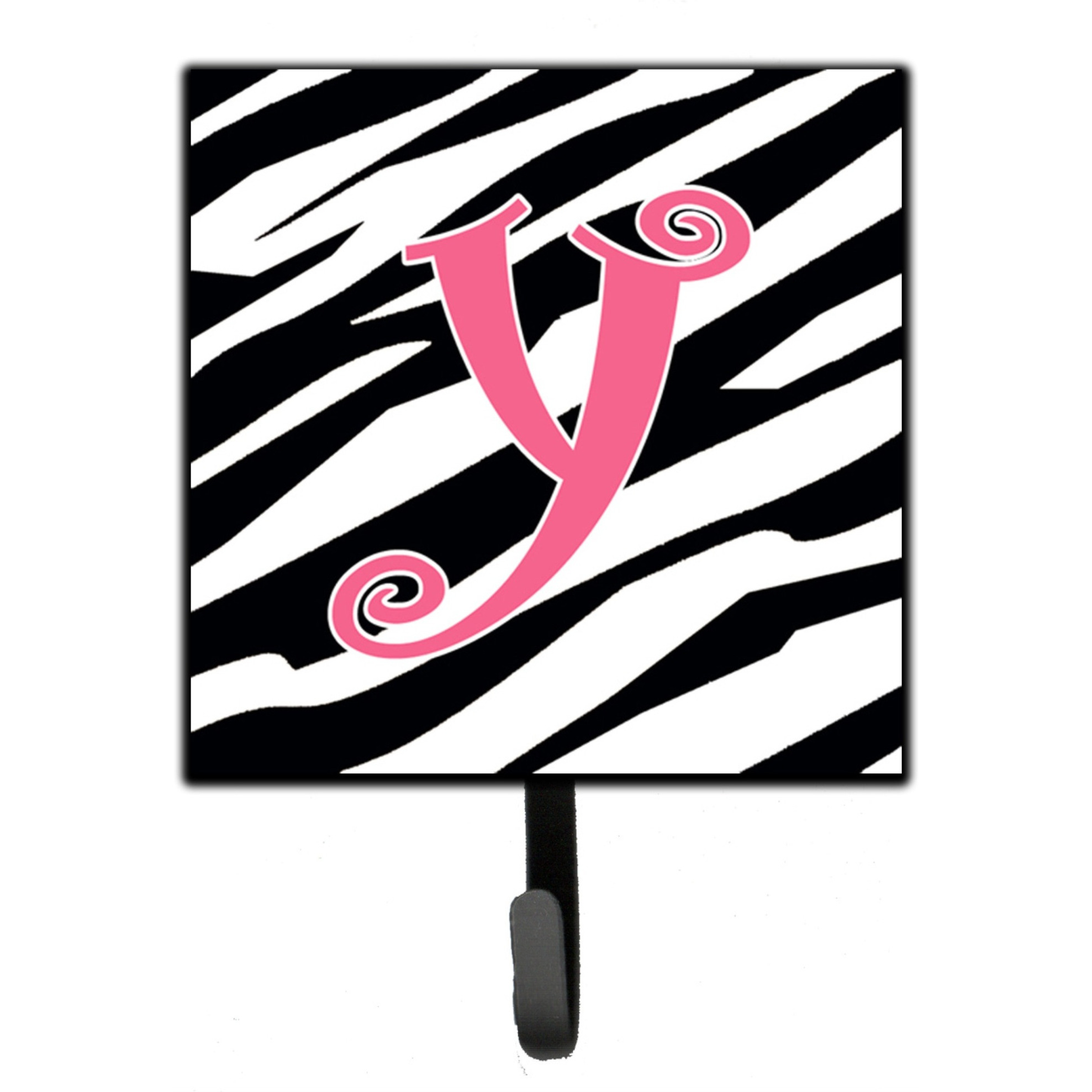 &quotCaroline's Treasures CJ1037-YSH4 Letter Y Initial Monogram-Zebra Stripe and Pink Leash Holder or Key Hook, Small, Multicolor"