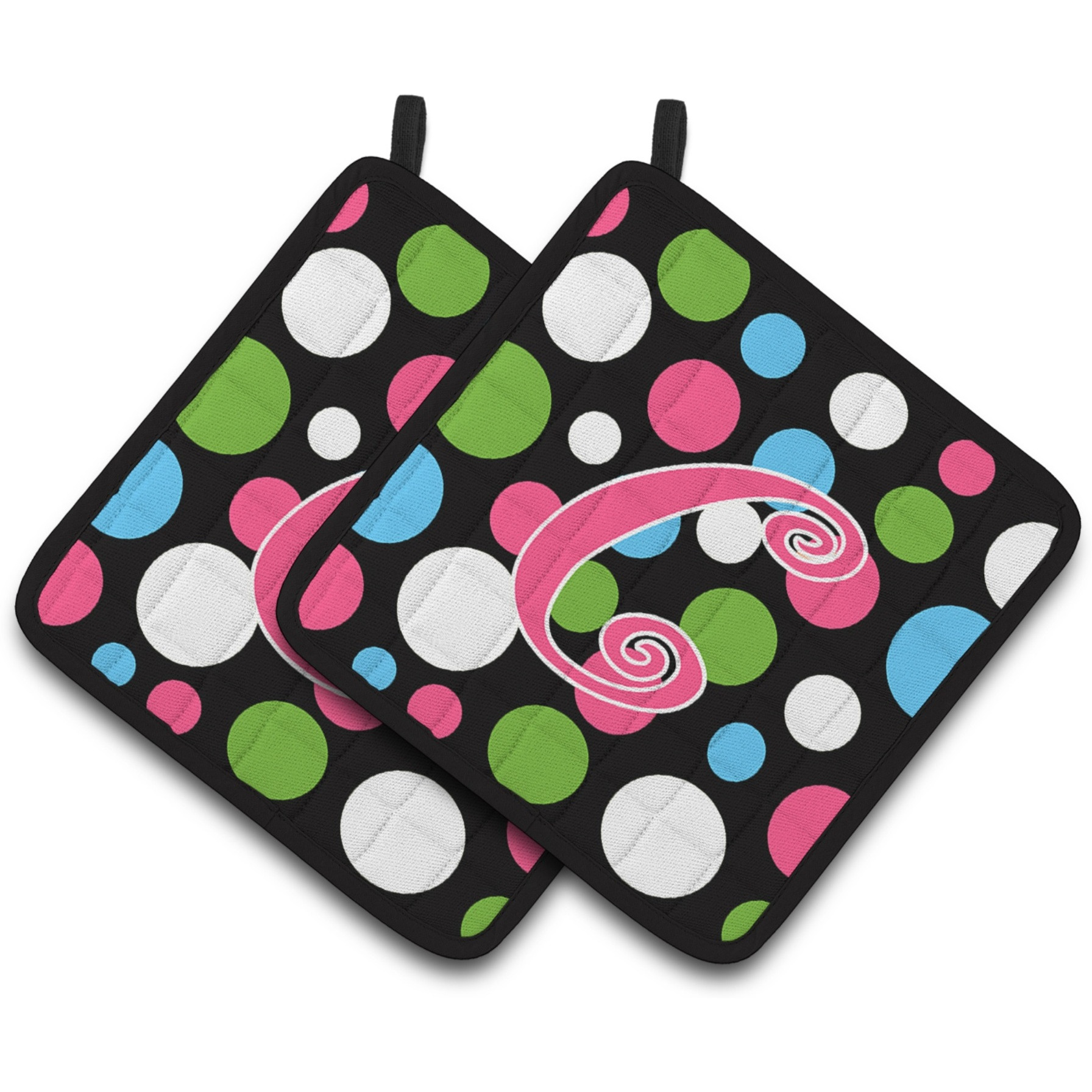 &quotCaroline's Treasures CJ1038-CPTHD Monogram Initial C Polka Dots and Pink Pot Holders (1 Pair), 7.5"" x 7.5"", Multicolor"