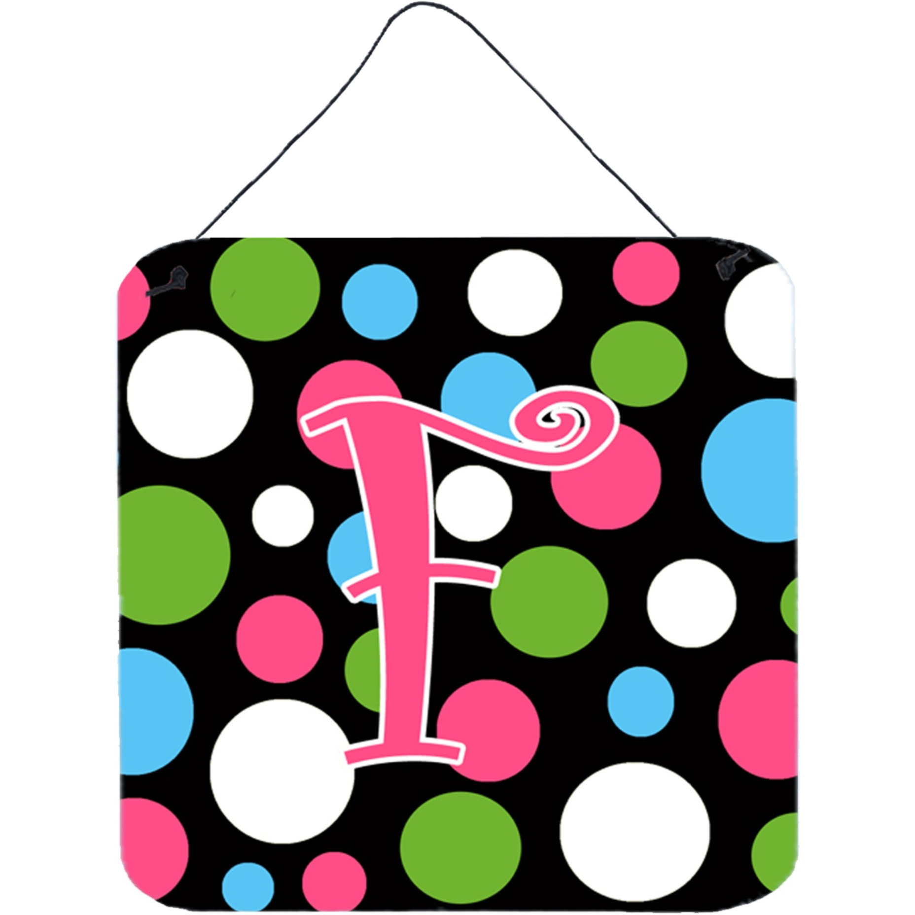&quotCaroline's Treasures Letter F Initial Monogram-Polka dots and Pink Wall or Door Hanging Prints, 6 x 6"", Multicolor"