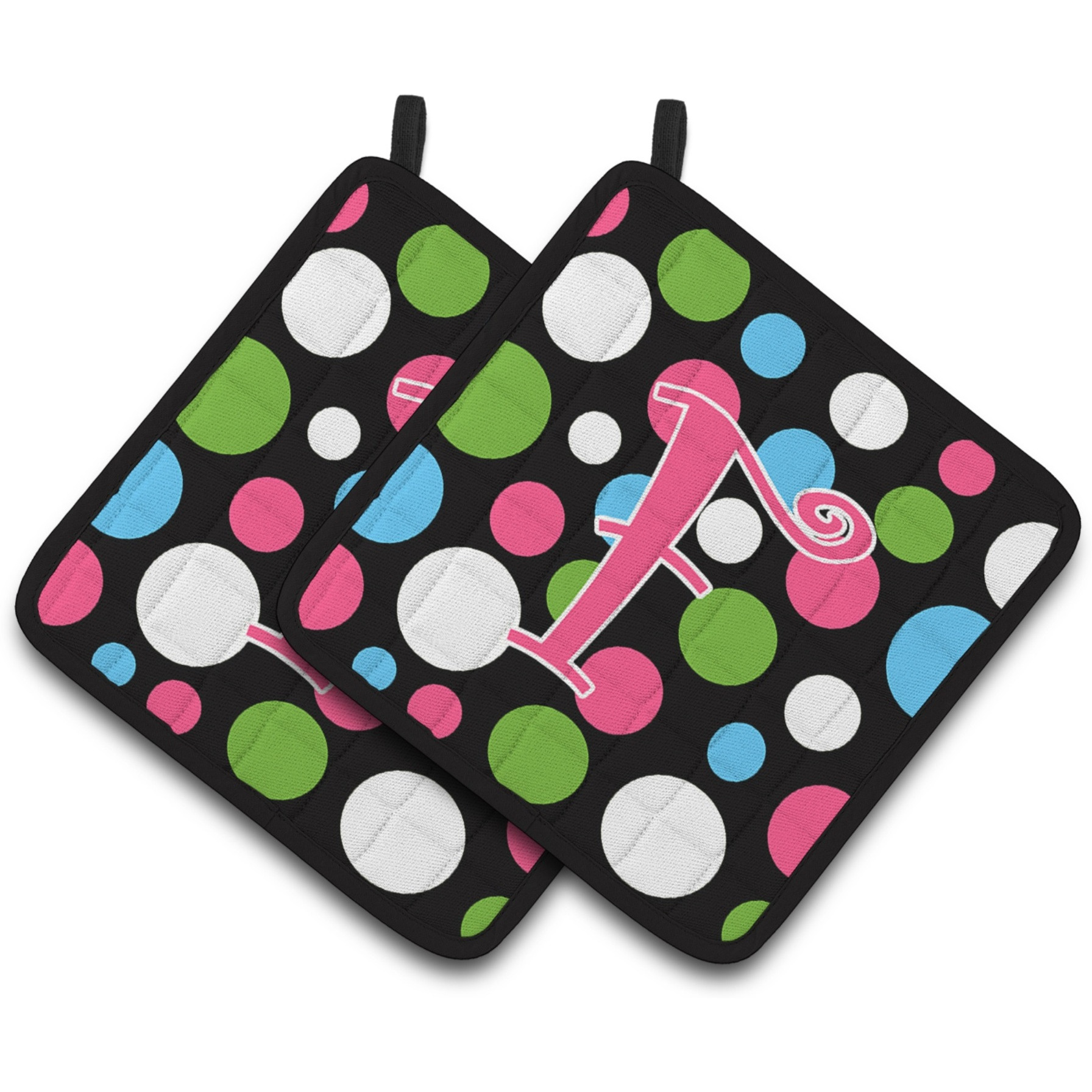 &quotCaroline's Treasures Monogram Initial F Polkadots & Pink Pair of Pot Holders CJ1038-FPTHD, 7.5HX7.5W, Multicolor"