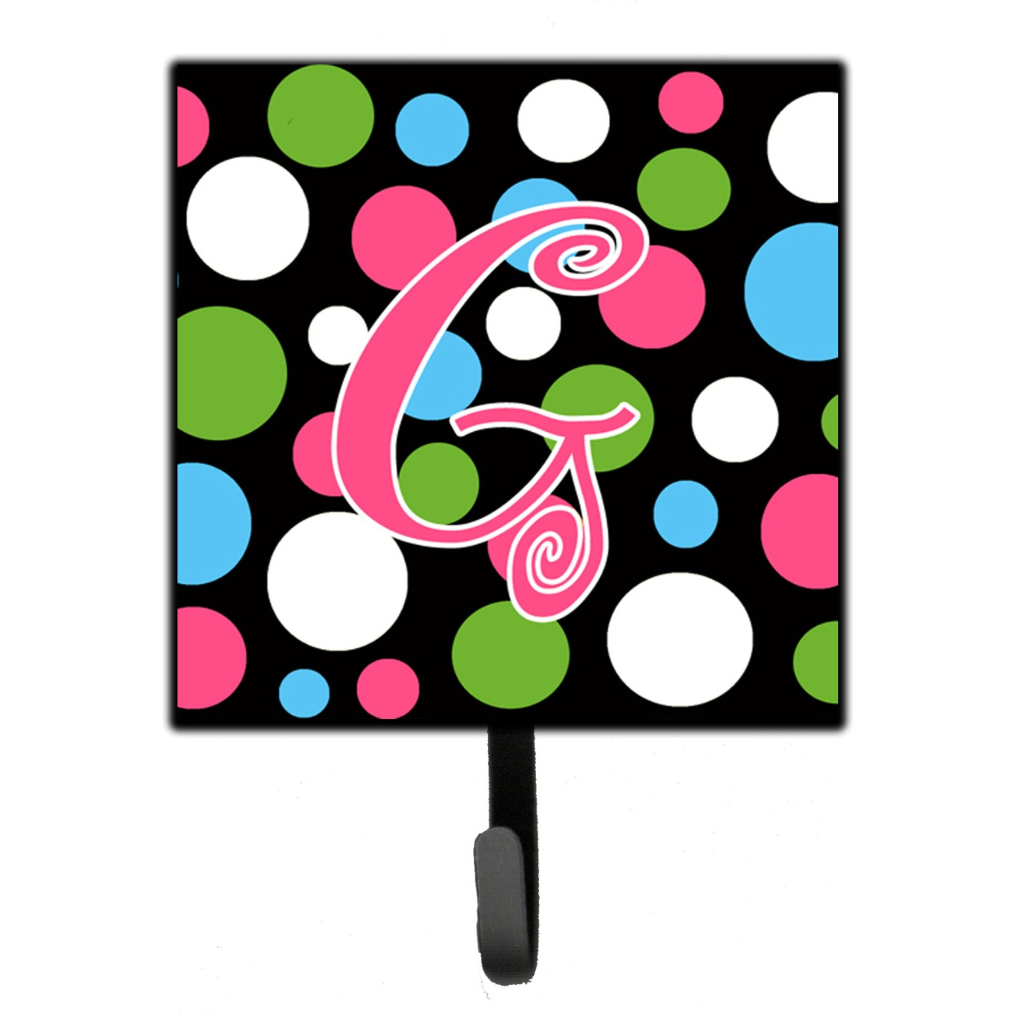 &quotCaroline's Treasures CJ1038-GSH4 Letter G Initial Monogram-Polka Dots and Pink Leash Holder or Key Hook, Small, Multicolor"