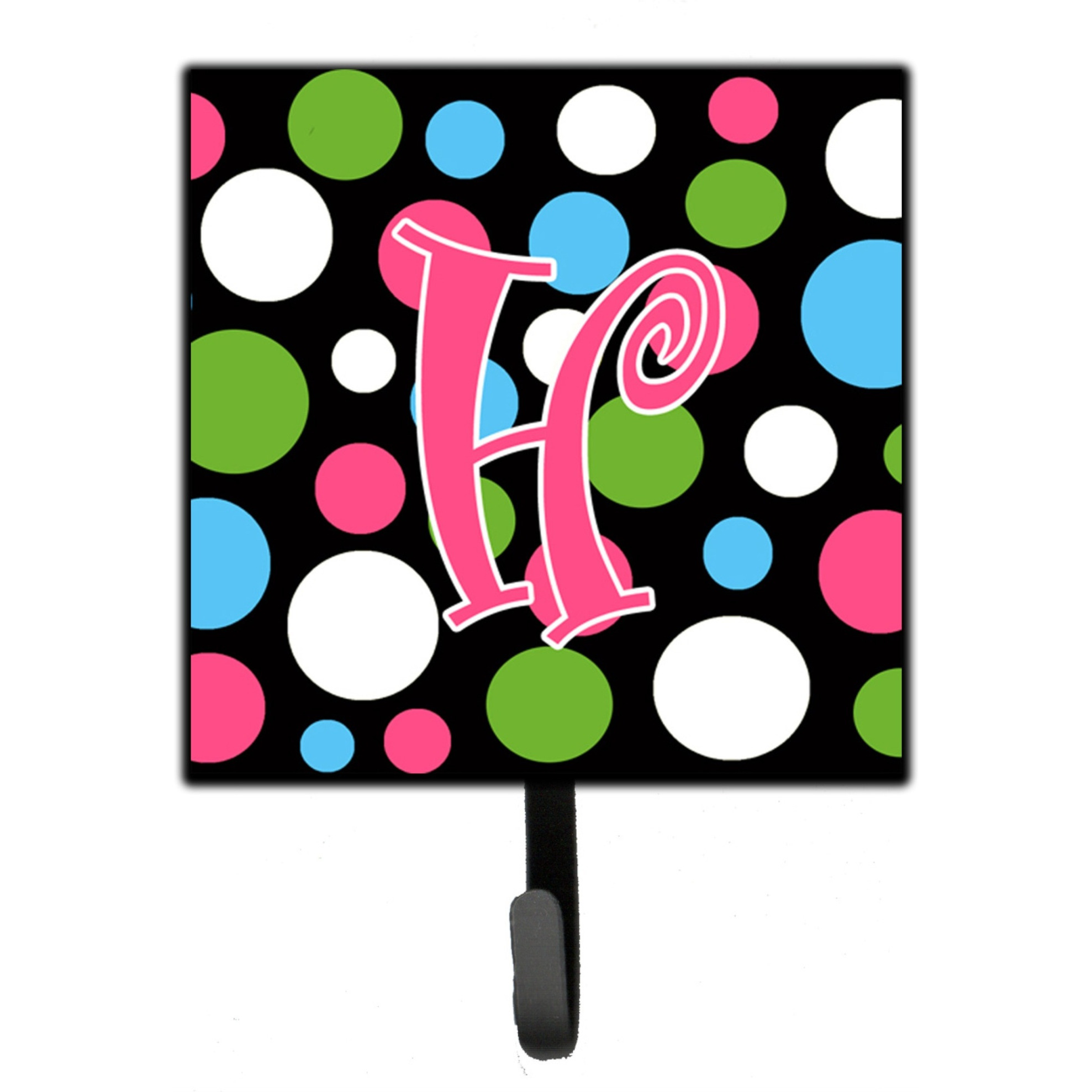 &quotCaroline's Treasures CJ1038-HSH4 Letter H Initial Monogram-Polka Dots and Pink Leash Holder or Key Hook, Small, Multicolor"