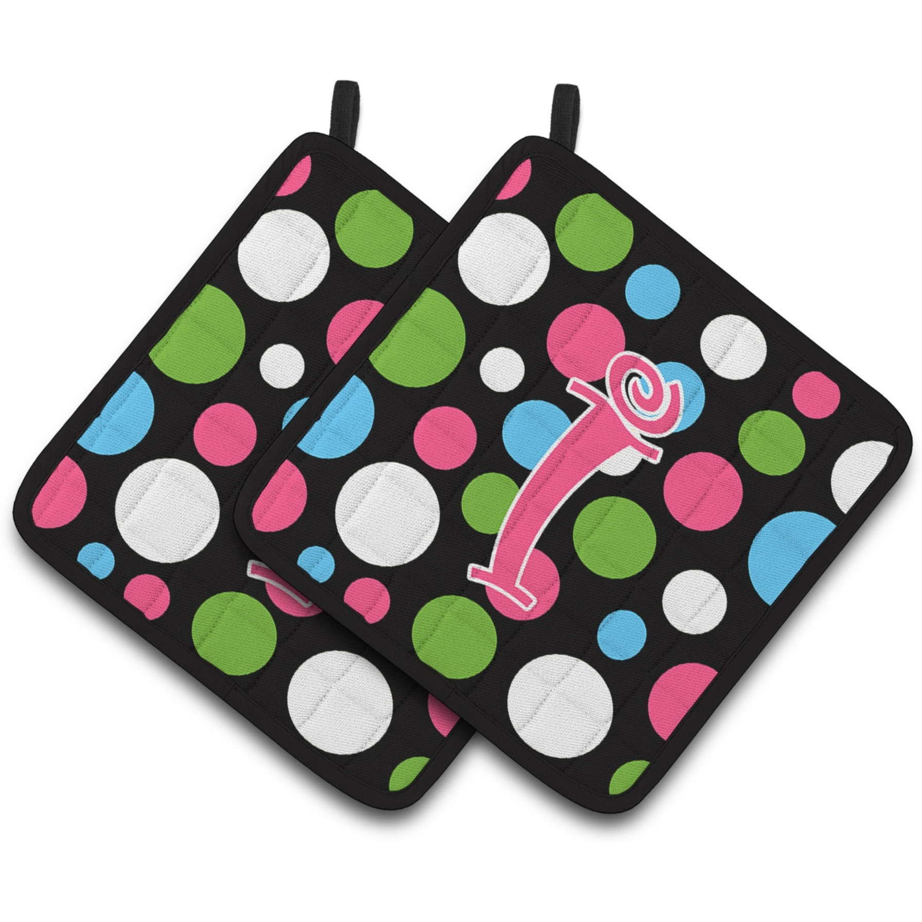 &quotCaroline's Treasures Monogram Initial I Polkadots & Pink Pair of Pot Holders CJ1038-IPTHD, 7.5HX7.5W, Multicolor"