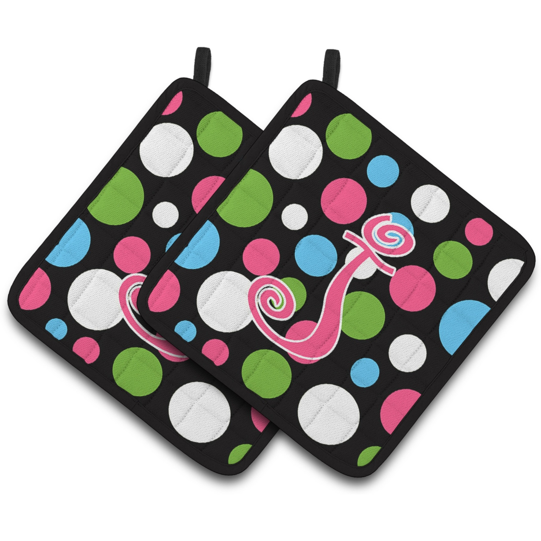 &quotCaroline's Treasures Monogram Initial J Polkadots & Pink Pair of Pot Holders CJ1038-JPTHD, 7.5HX7.5W, Multicolor"