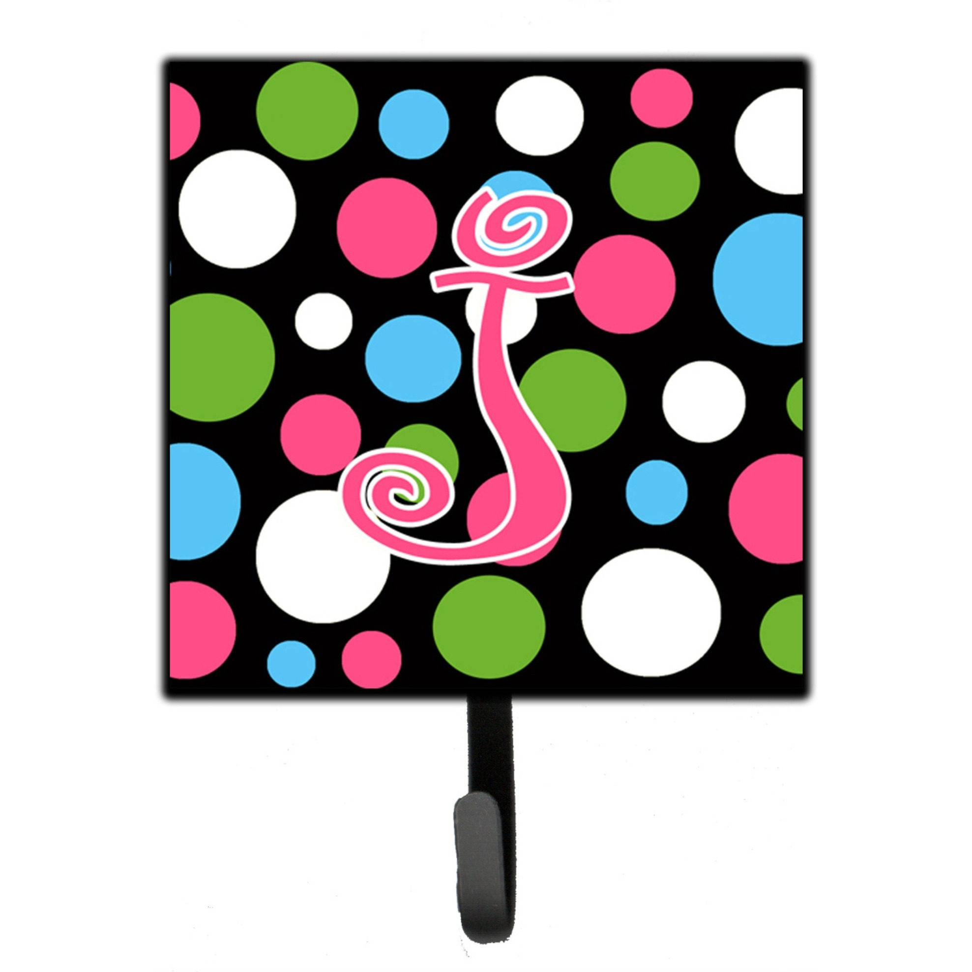 &quotCaroline's Treasures CJ1038-JSH4 Letter J Initial Monogram-Polka Dots and Pink Leash Holder or Key Hook, Small, Multicolor"