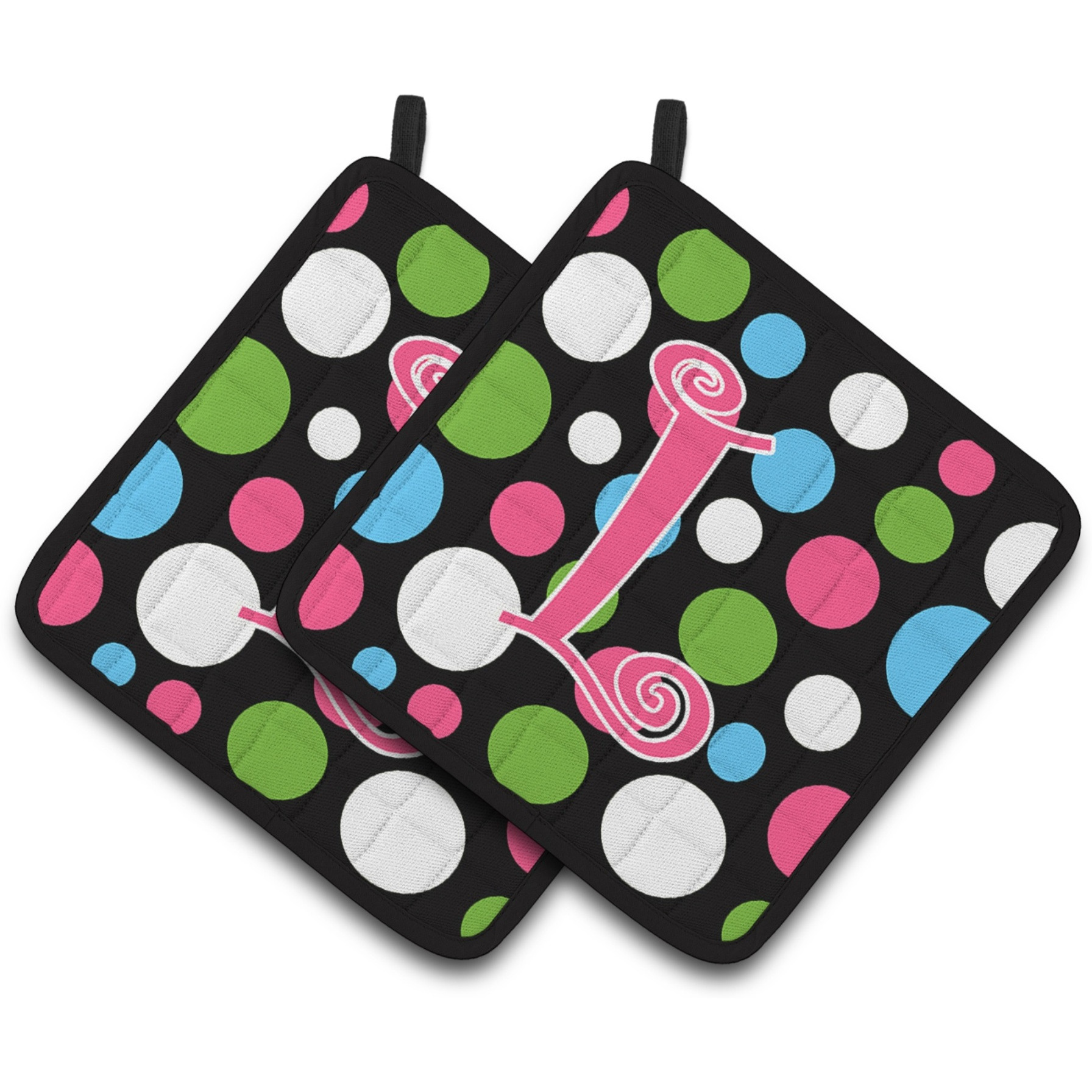 &quotCaroline's Treasures CJ1038-LPTHD Monogram Initial L Polka Dots and Pink Pot Holders (1 Pair), 7.5"" x 7.5"", Multicolor"