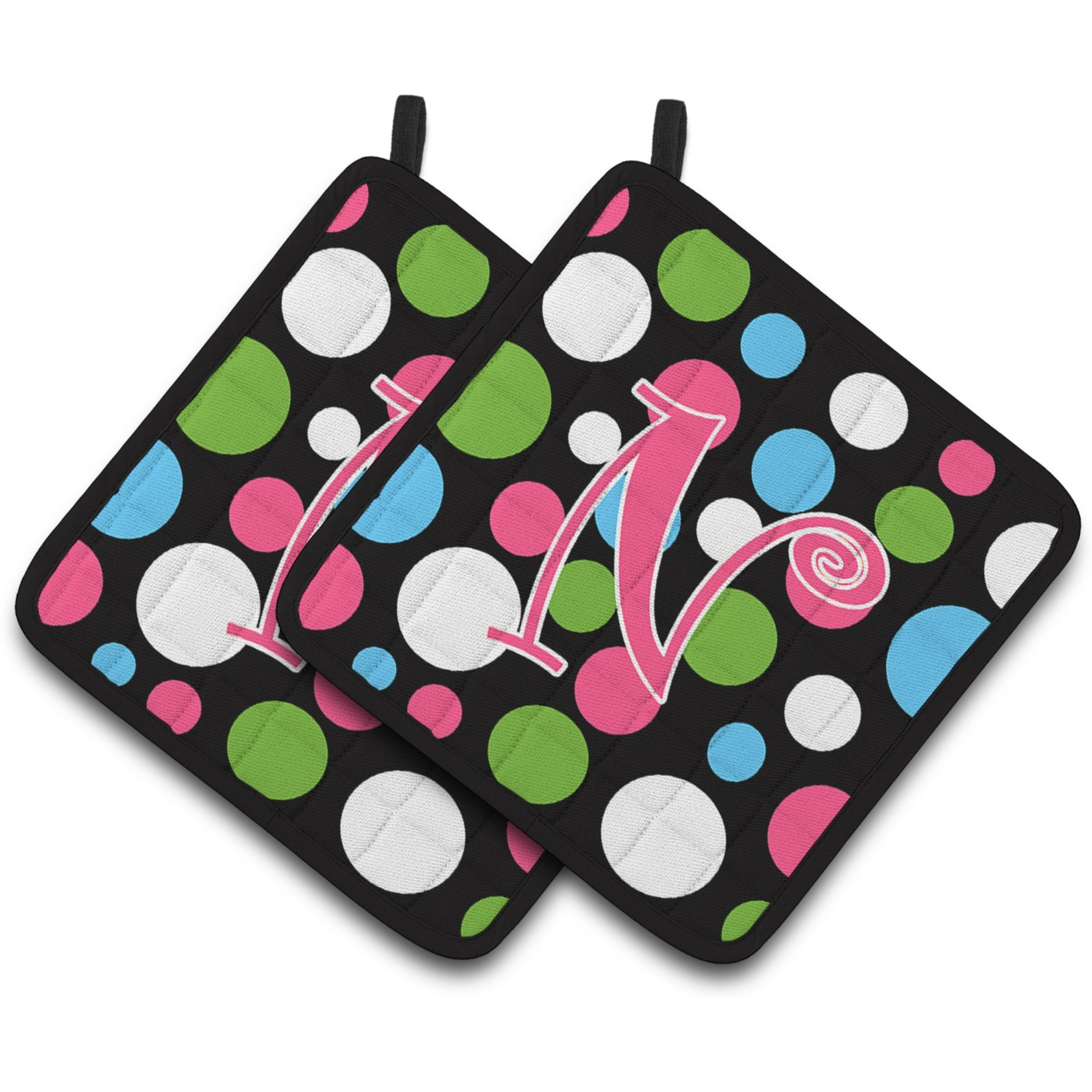 &quotCaroline's Treasures Monogram Initial N Polkadots & Pink Pair of Pot Holders CJ1038-NPTHD, 7.5HX7.5W, Multicolor"