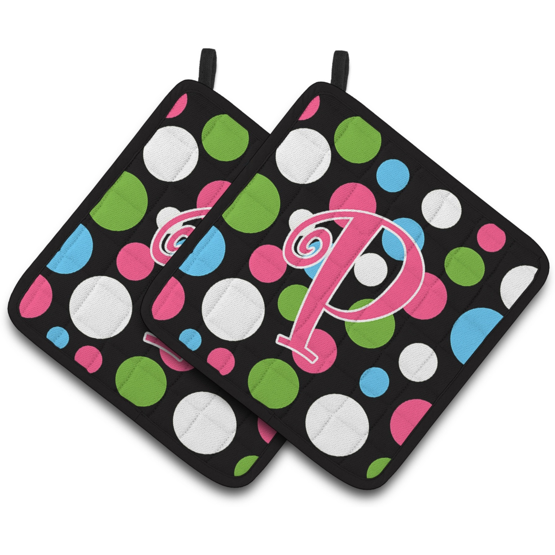 &quotCaroline's Treasures Monogram Initial P Polkadots & Pink Pair of Pot Holders CJ1038-PPTHD, 7.5HX7.5W, Multicolor"