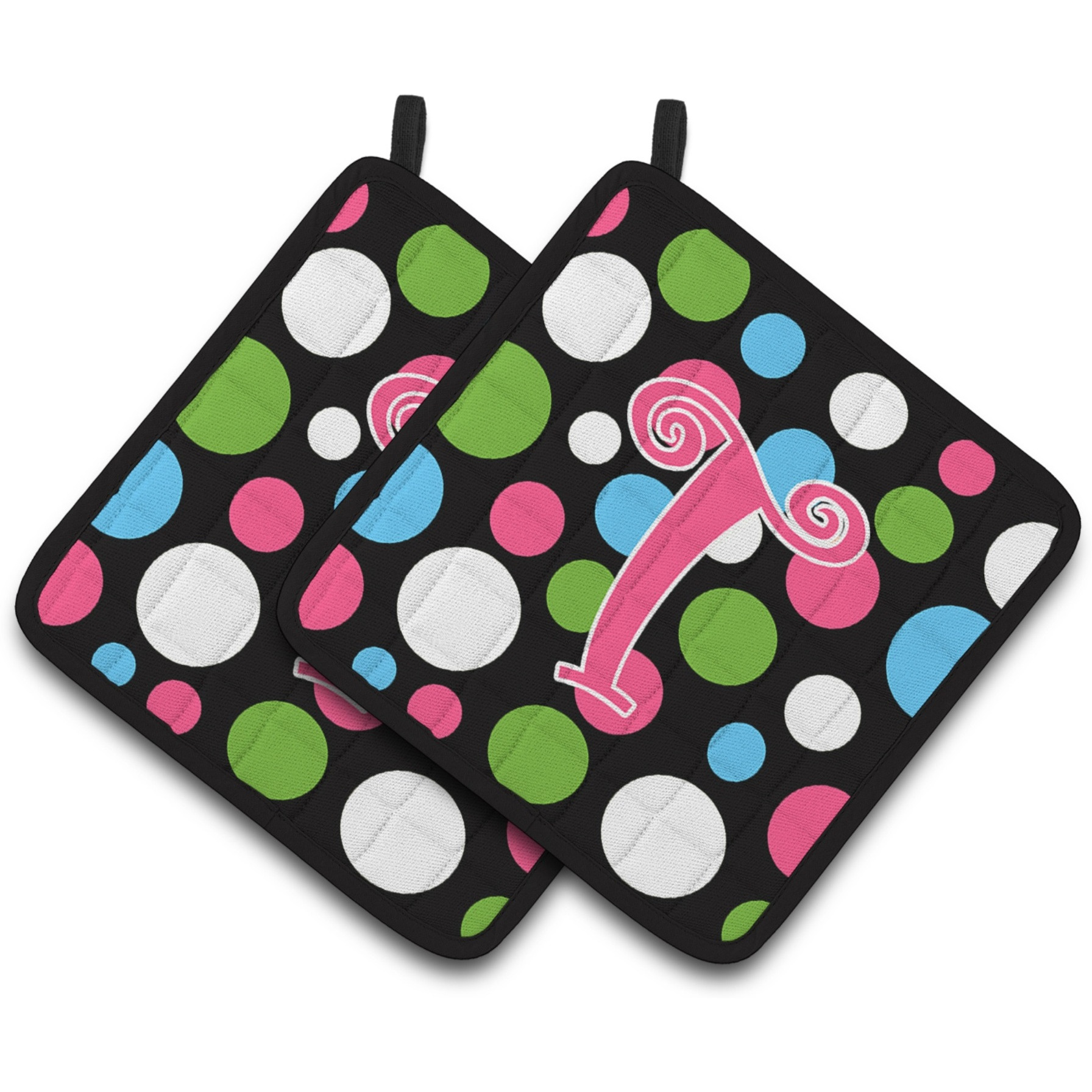 &quotCaroline's Treasures Monogram Initial T Polkadots & Pink Pair of Pot Holders CJ1038-TPTHD, 7.5HX7.5W, Multicolor"