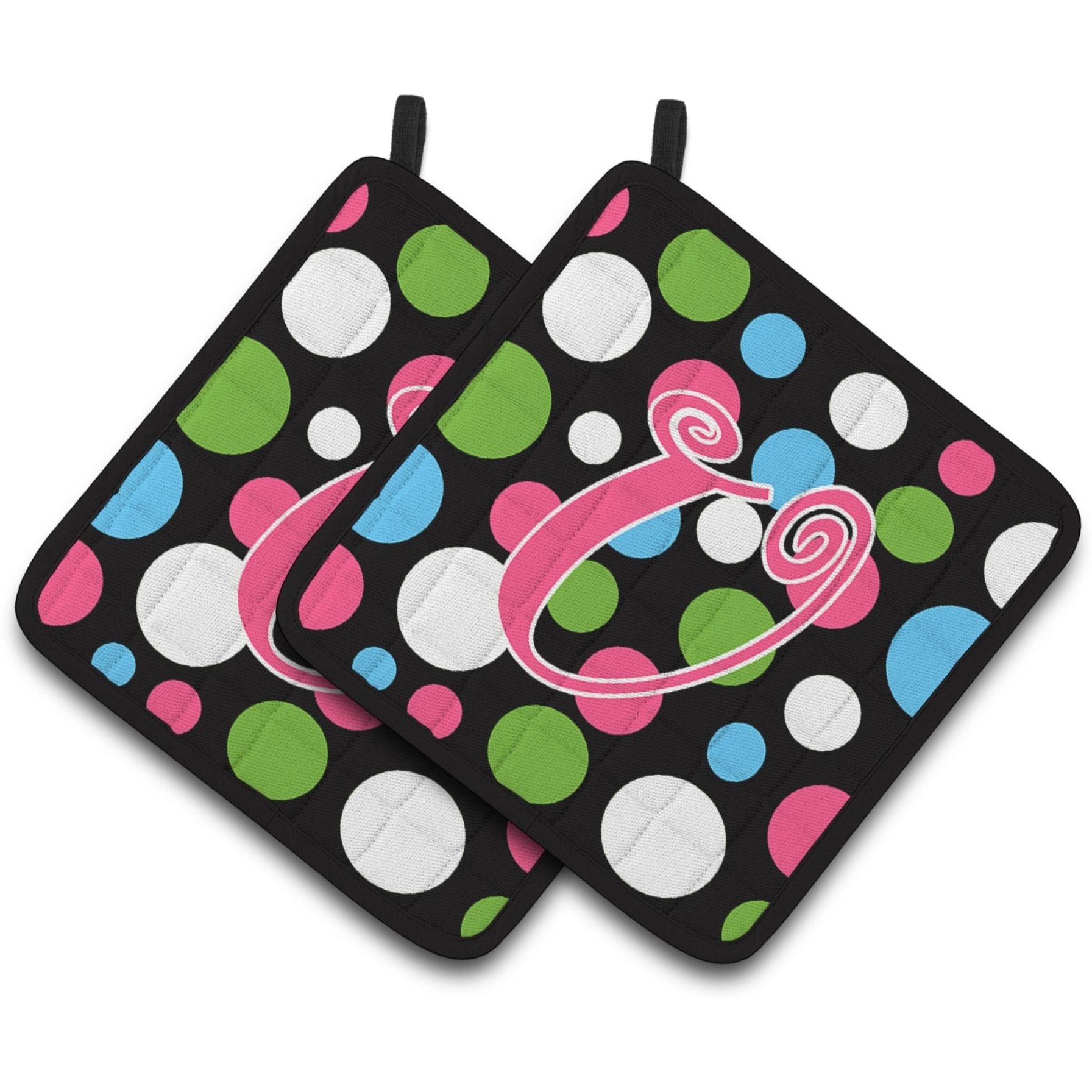 &quotCaroline's Treasures Monogram Initial U Polkadots & Pink Pair of Pot Holders CJ1038-UPTHD, 7.5HX7.5W, Multicolor"