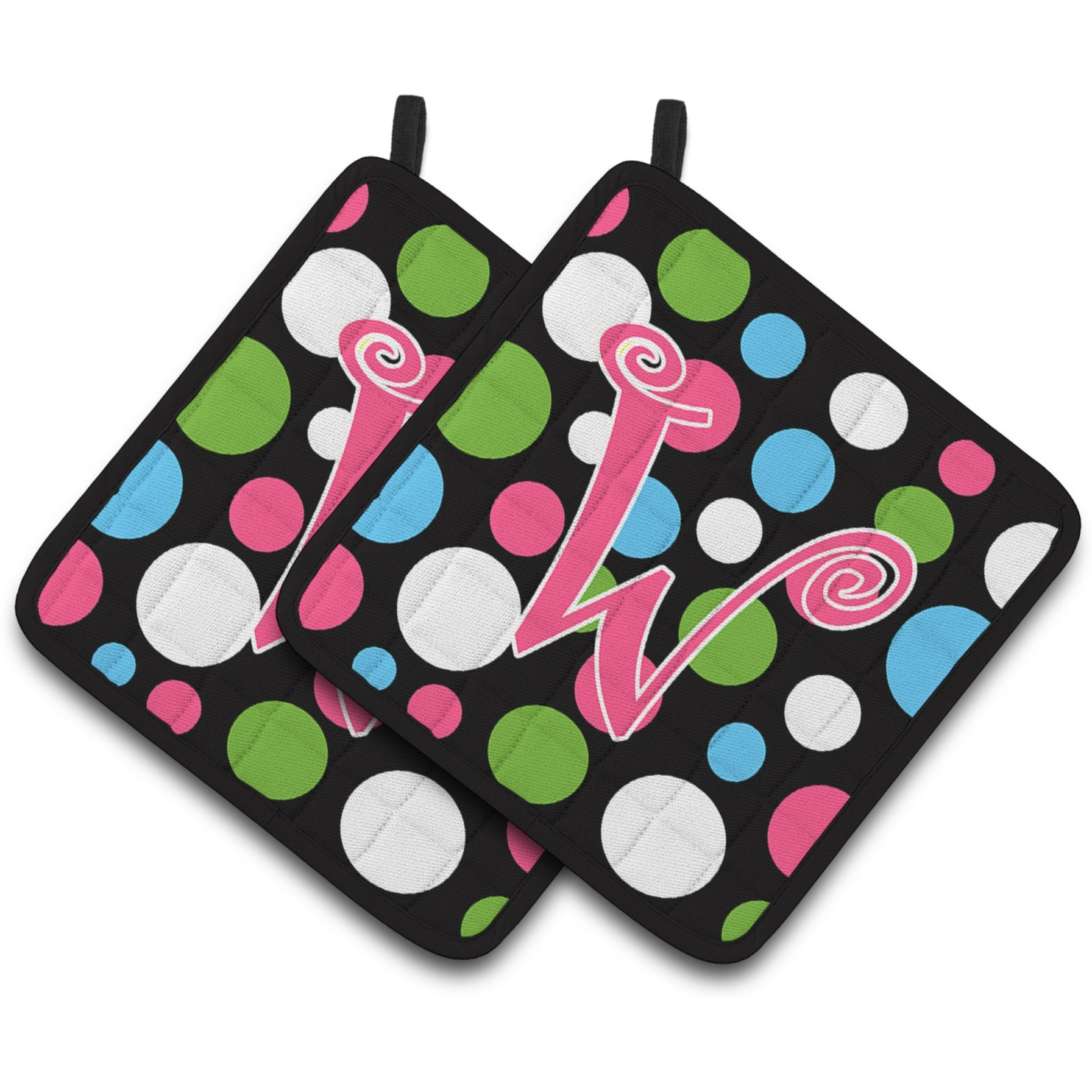 &quotCaroline's Treasures Monogram Initial W Polkadots & Pink Pair of Pot Holders CJ1038-WPTHD, 7.5HX7.5W, Multicolor"