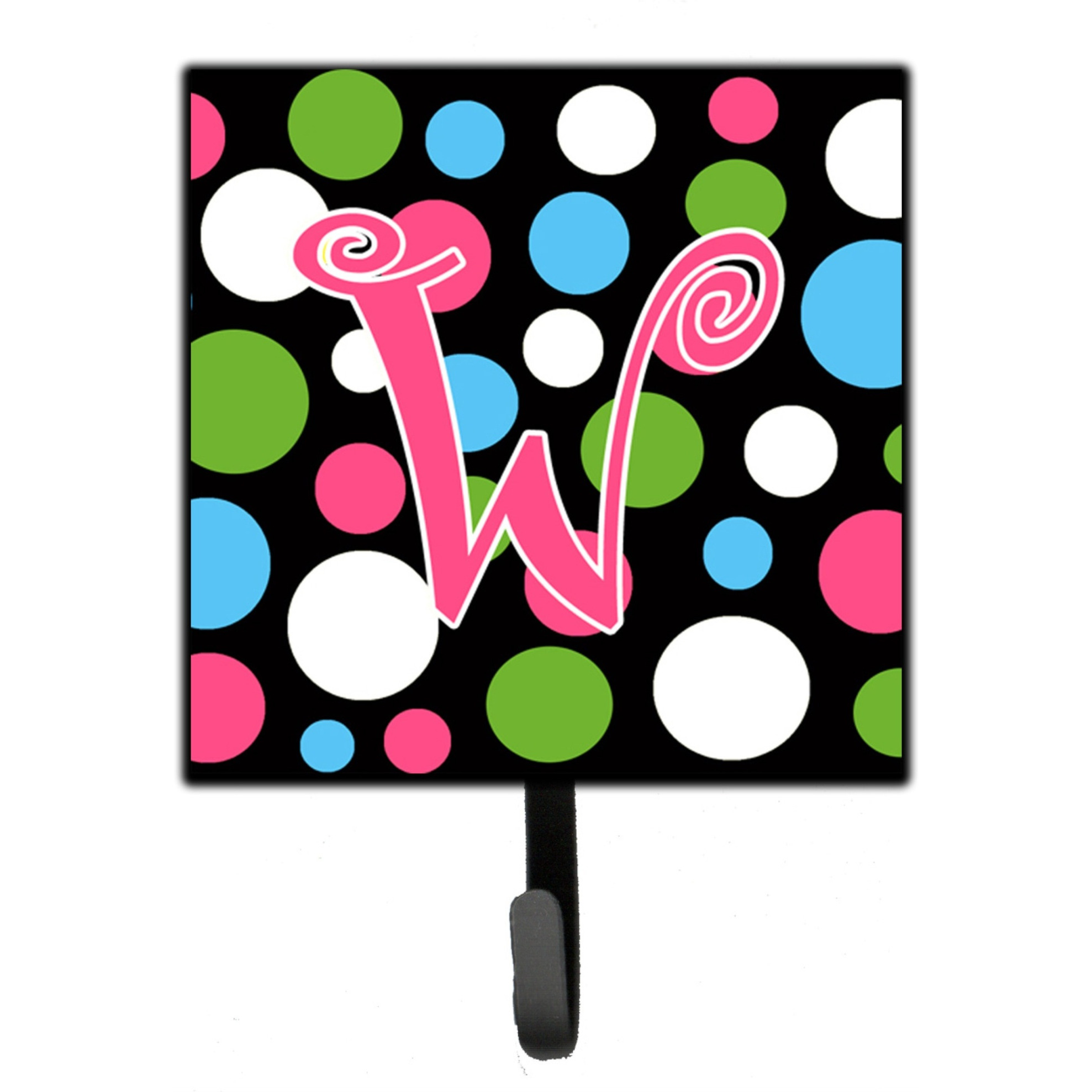 &quotCaroline's Treasures CJ1038-WSH4 Letter W Initial Monogram-Polka Dots and Pink Leash Holder or Key Hook, Small, Multicolor"
