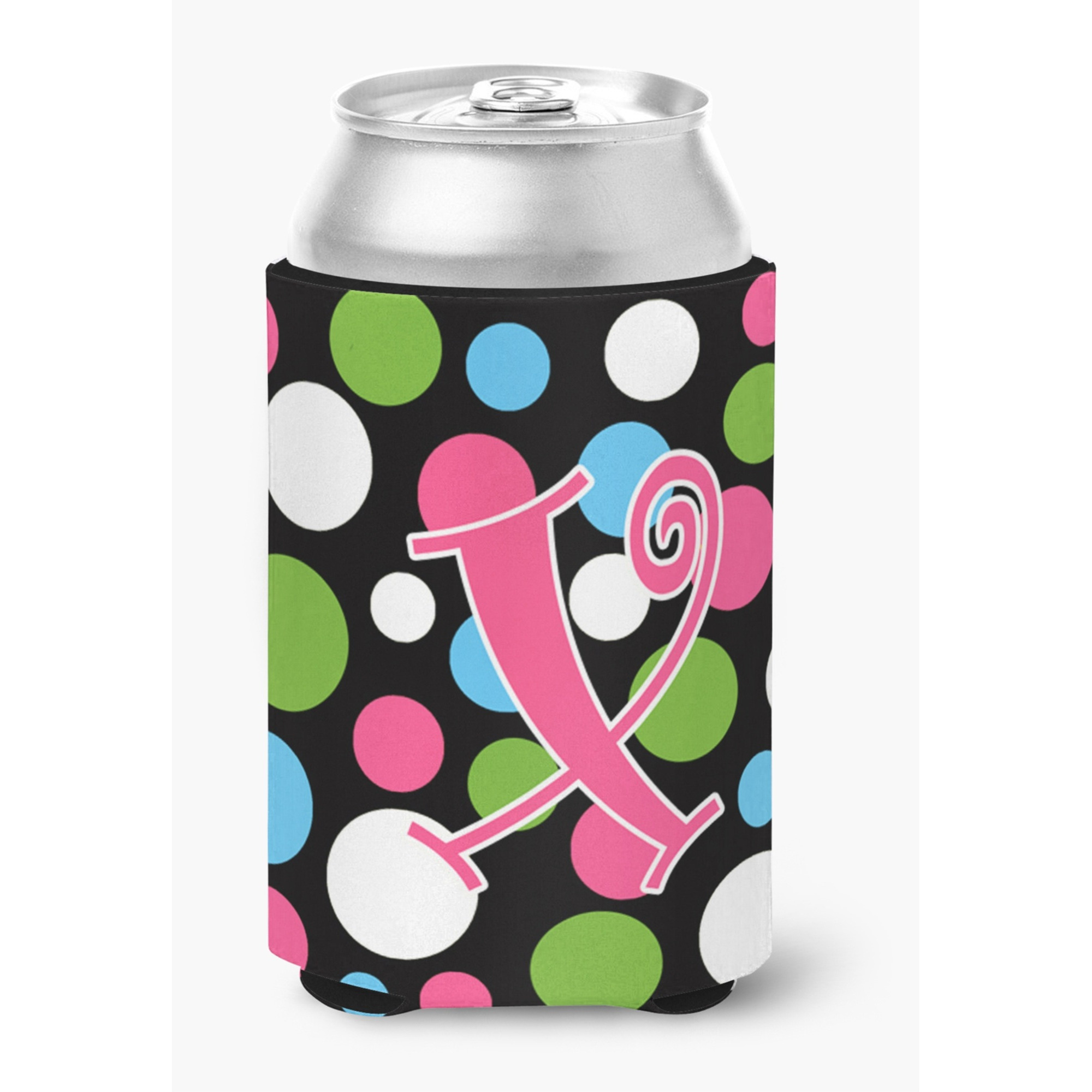 Letter X Initial Monogram - Polkadots and Pink Can or Bottle Beverage Insulator Hugger
