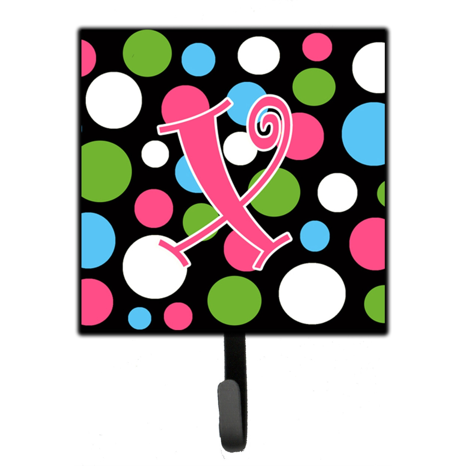 &quotCaroline's Treasures CJ1038-XSH4 Letter X Initial Monogram-Polka Dots and Pink Leash Holder or Key Hook, Small, Multicolor"