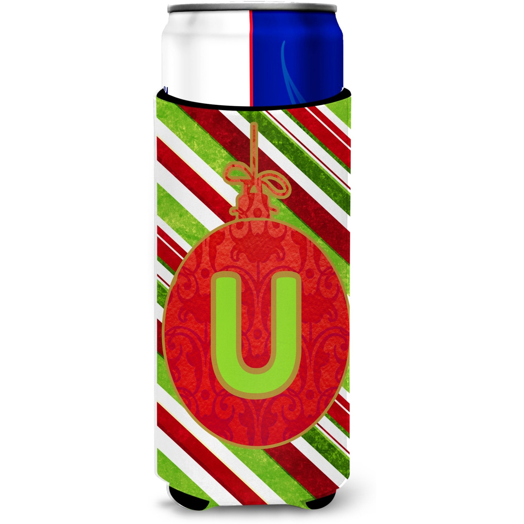 Christmas Oranment Holiday Monogram Initial  Letter U Ultra Beverage Insulators for slim cans CJ1039-UMUK