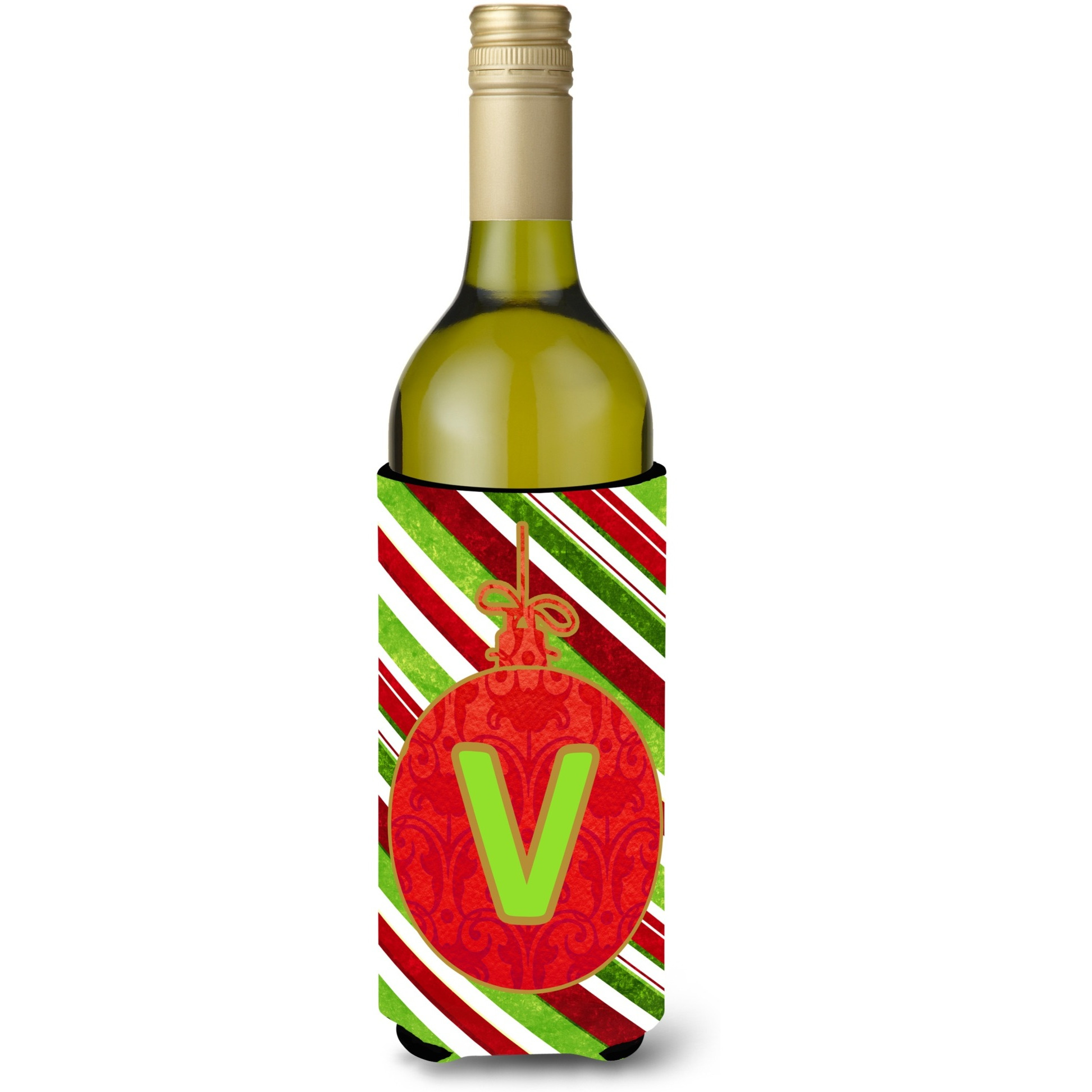 Christmas Oranment Holiday  Initial  Letter V Wine Bottle Beverage Insulator Beverage Insulator Hugger