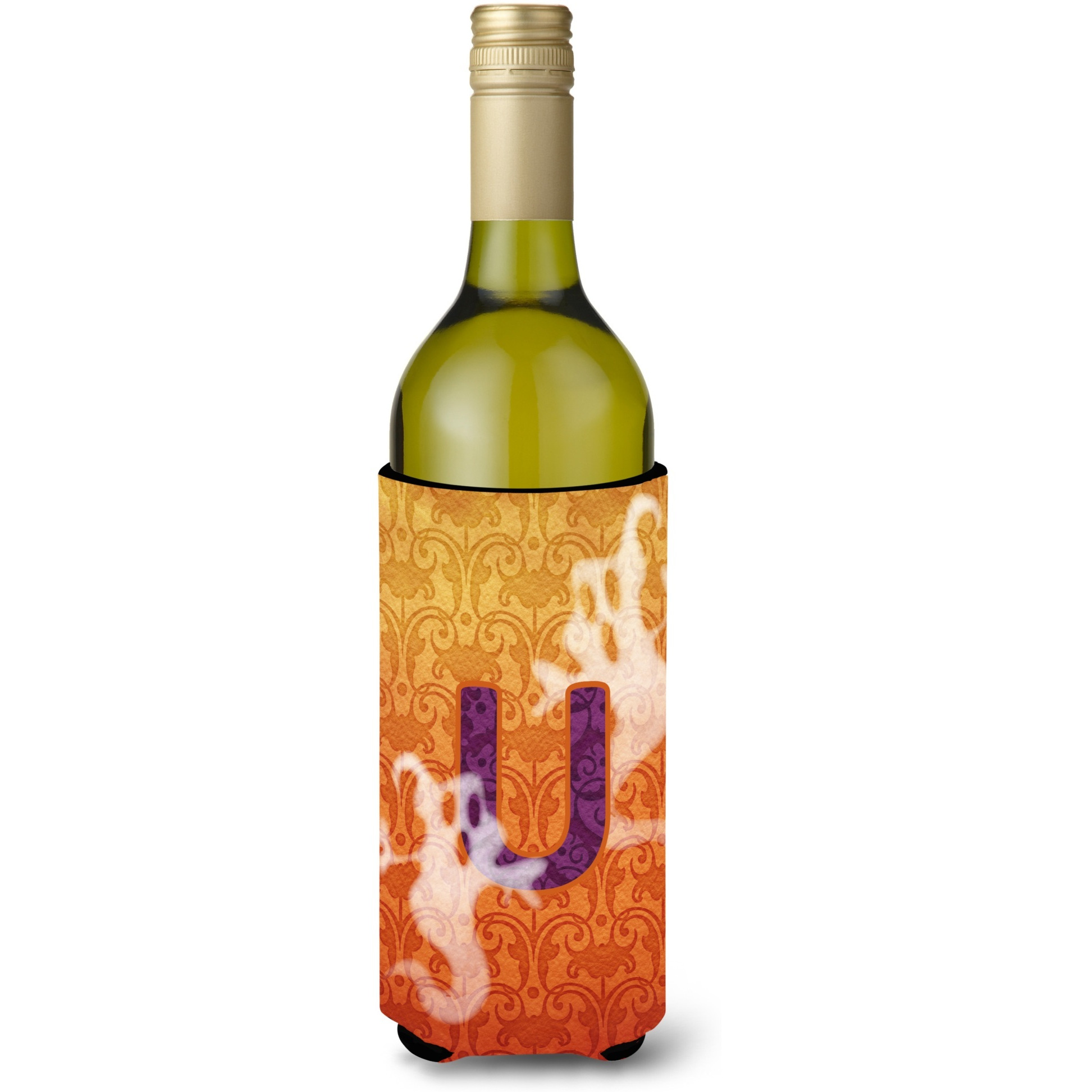 Halloween Ghosts Monogram Initial  Letter U Wine Bottle Beverage Insulator Beverage Insulator Hugger