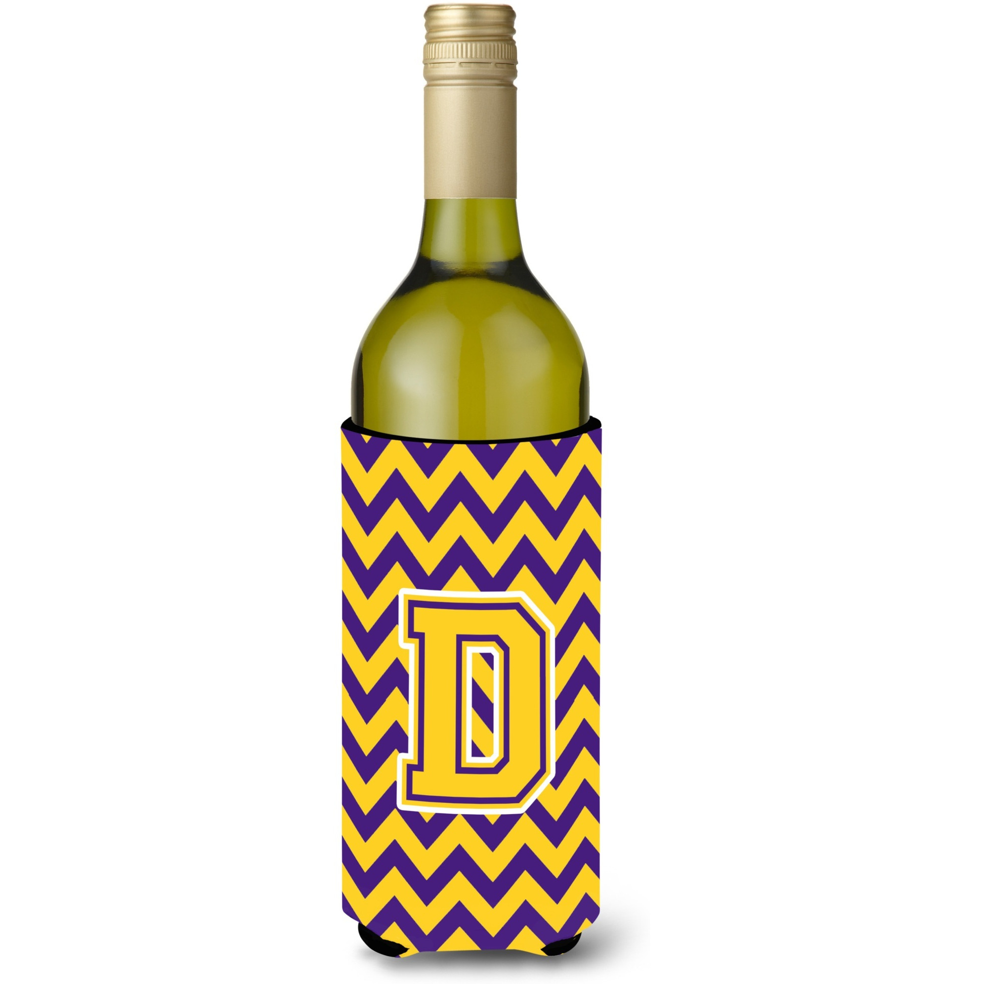 Letter D Chevron Purple and Gold Wine Bottle Beverage Insulator Hugger CJ1041-DLITERK