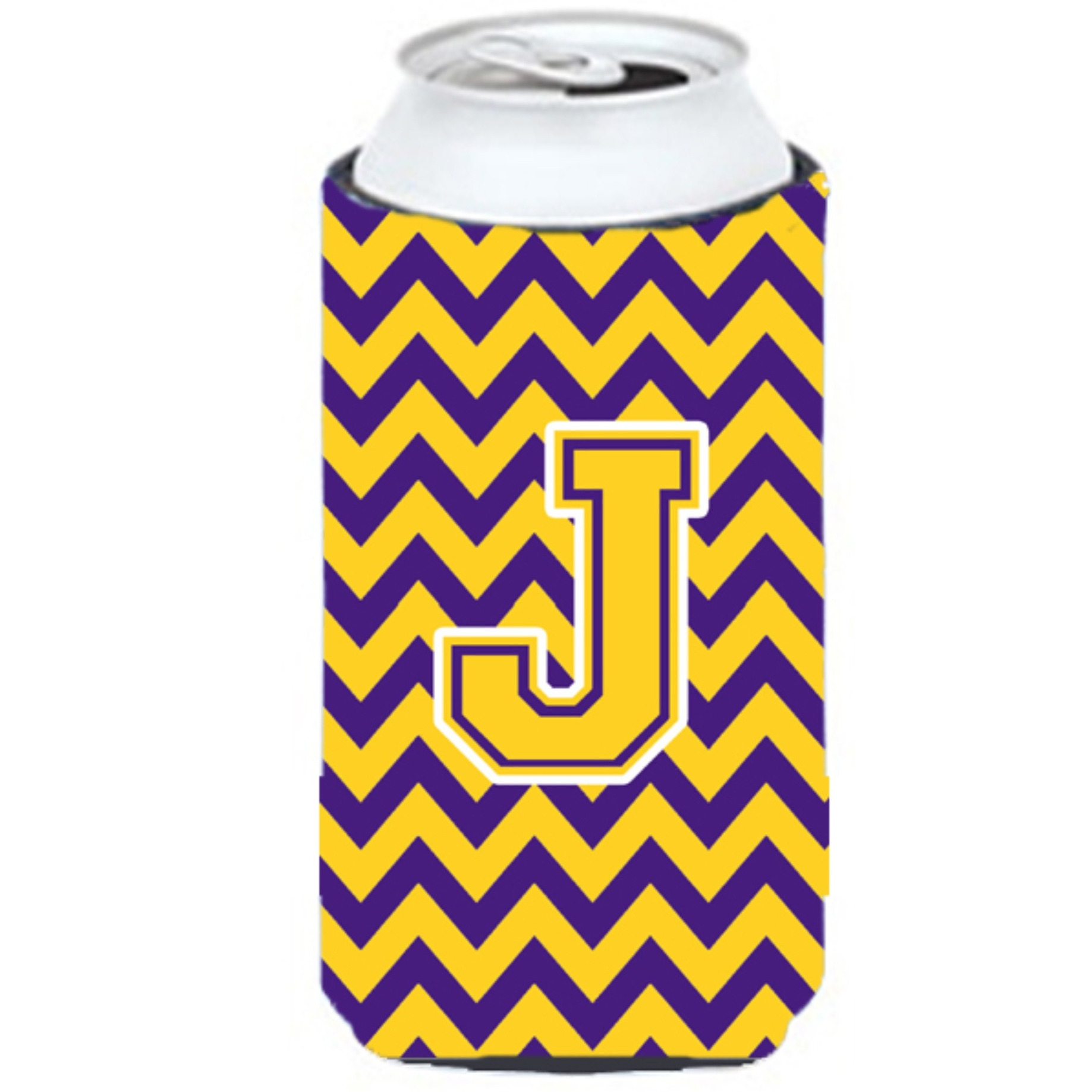 Letter J Chevron Purple and Gold Tall Boy Beverage Insulator Hugger CJ1041-JTBC