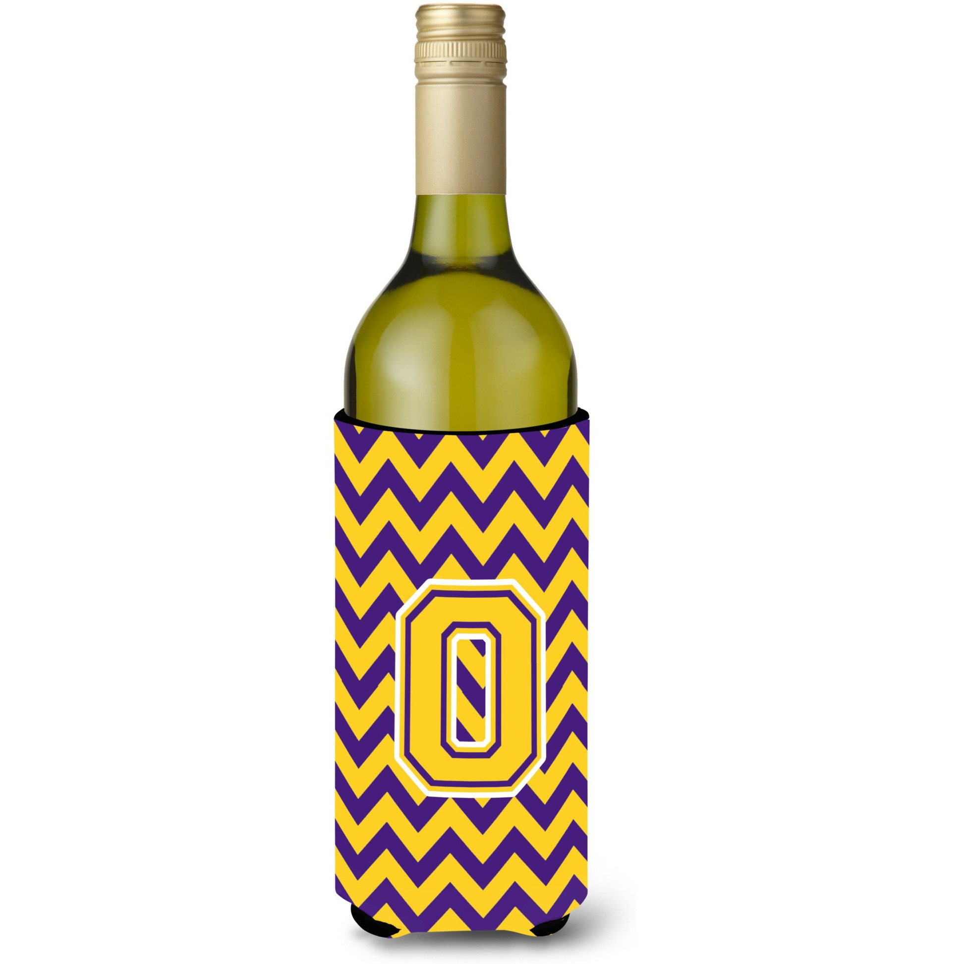 Letter O Chevron Purple and Gold Wine Bottle Beverage Insulator Hugger CJ1041-OLITERK