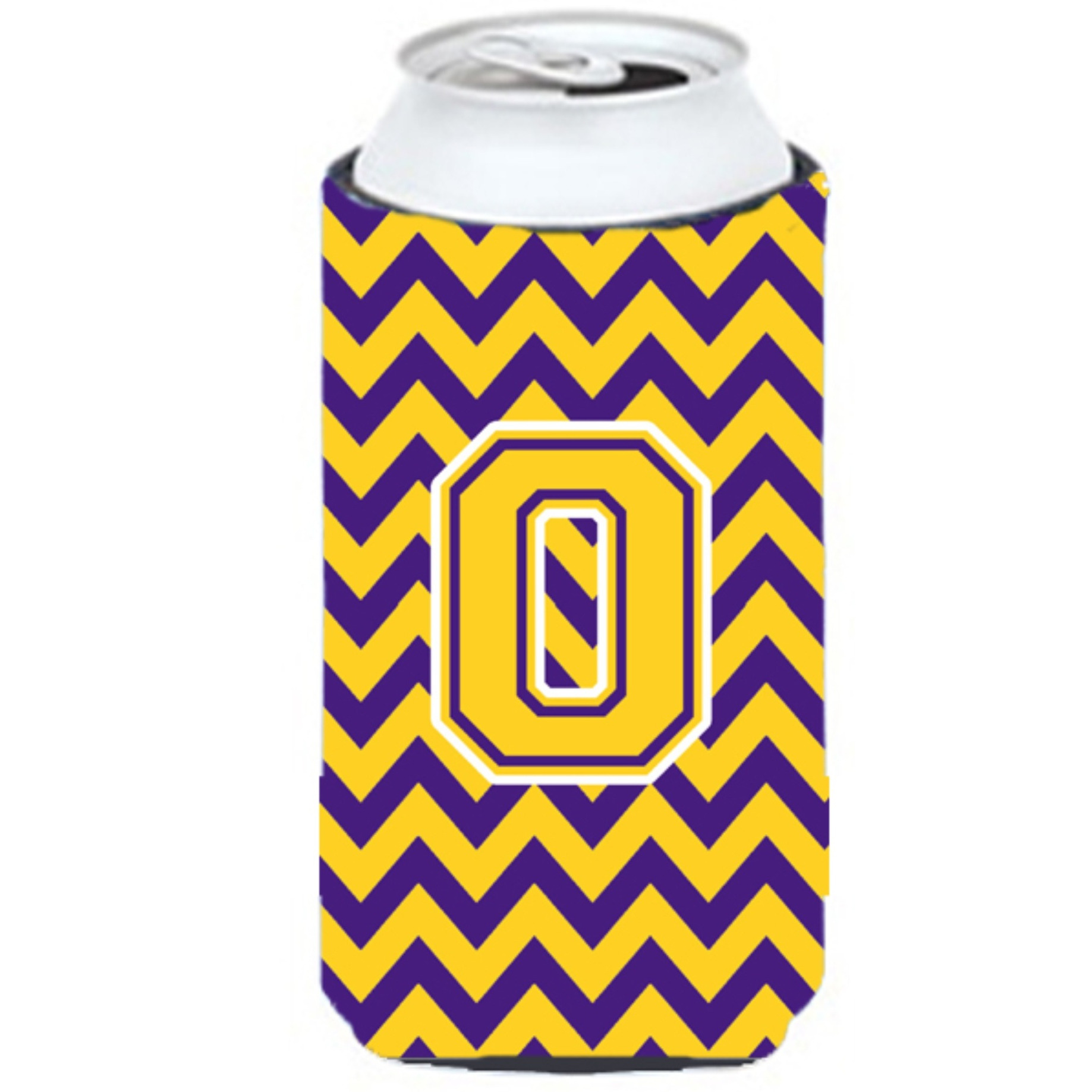Letter O Chevron Purple and Gold Tall Boy Beverage Insulator Hugger CJ1041-OTBC