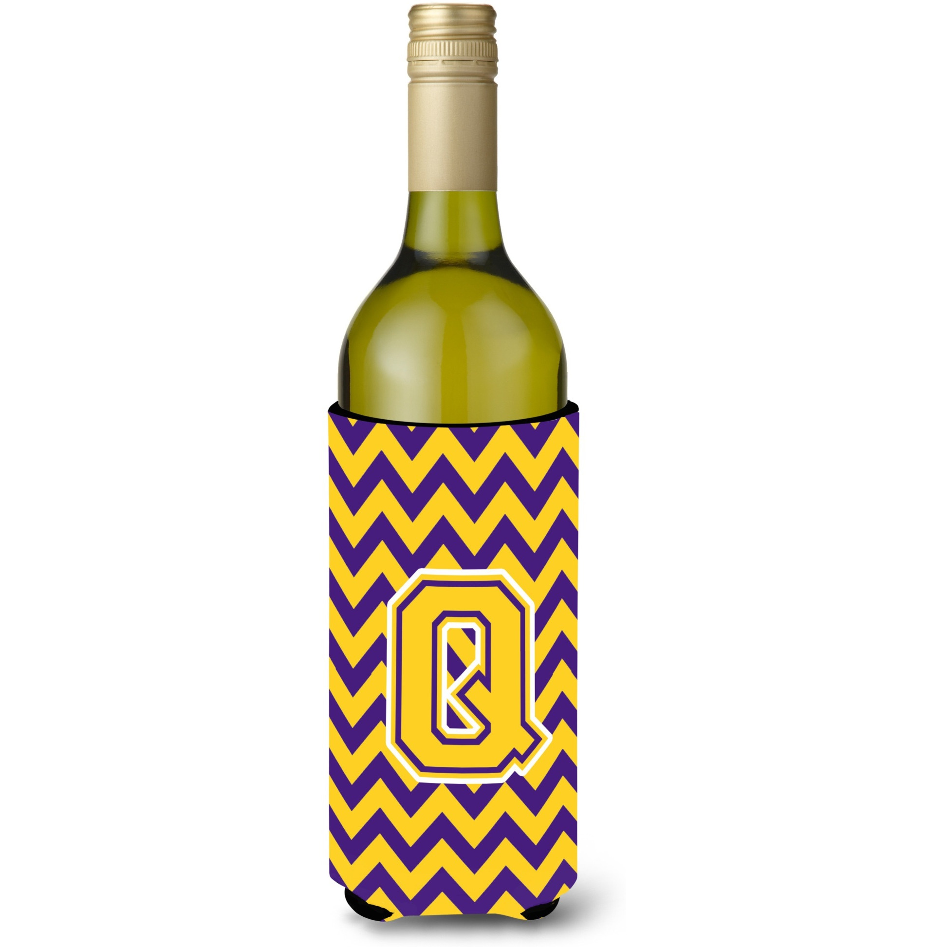 Letter Q Chevron Purple and Gold Wine Bottle Beverage Insulator Hugger CJ1041-QLITERK