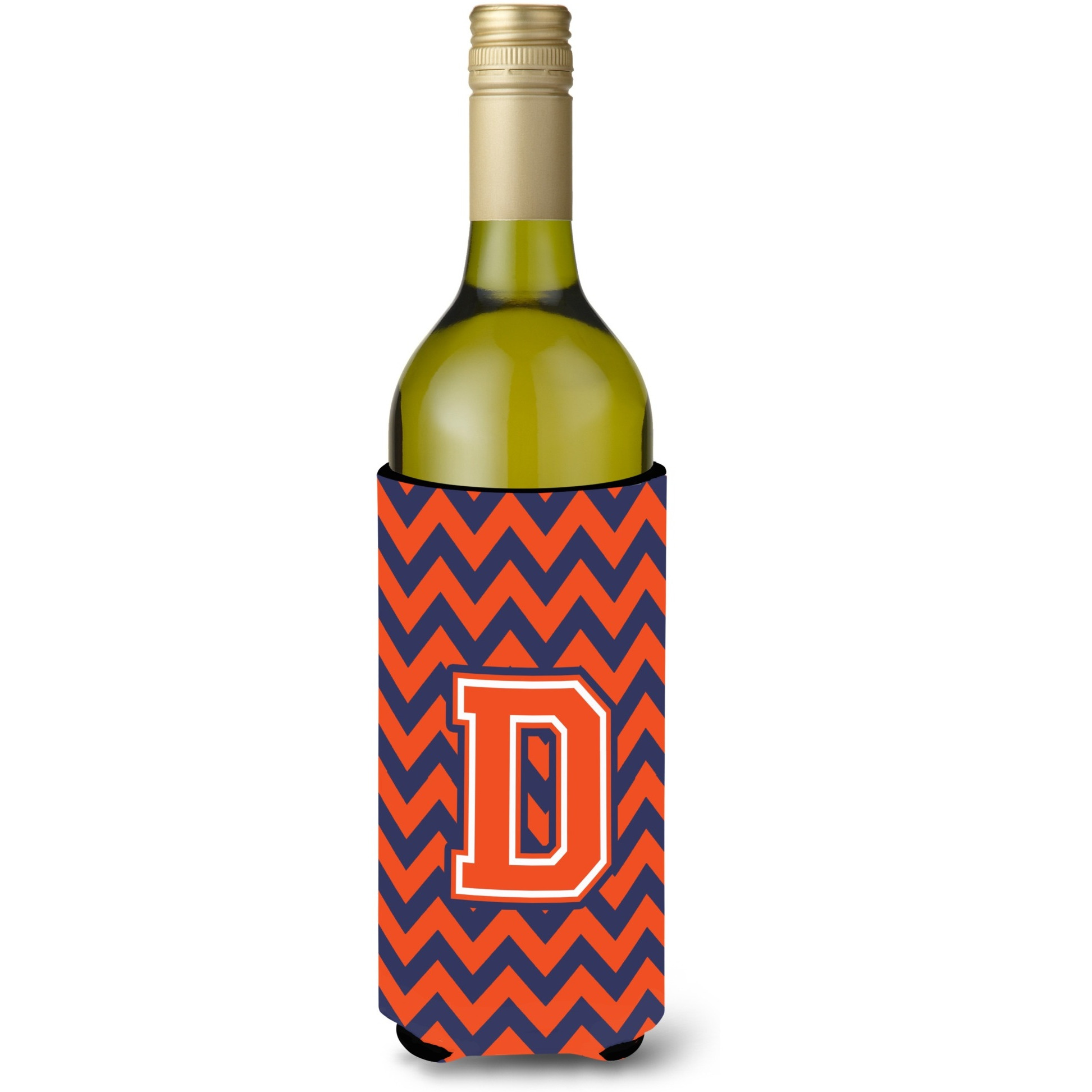 Letter D Chevron Orange Blue Wine Bottle Beverage Insulator Hugger CJ1042-DLITERK